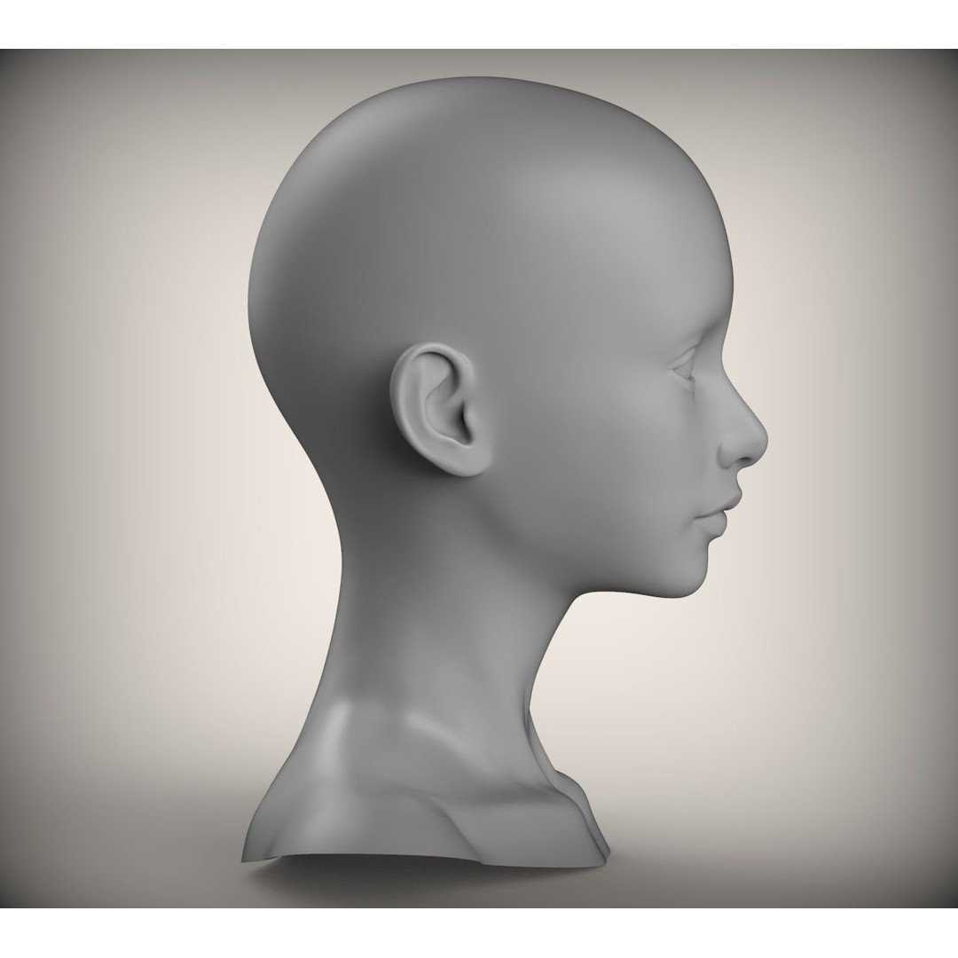 Female Head 3D Model – Advanced Low-Poly Rigged Geometry, STL - View 6