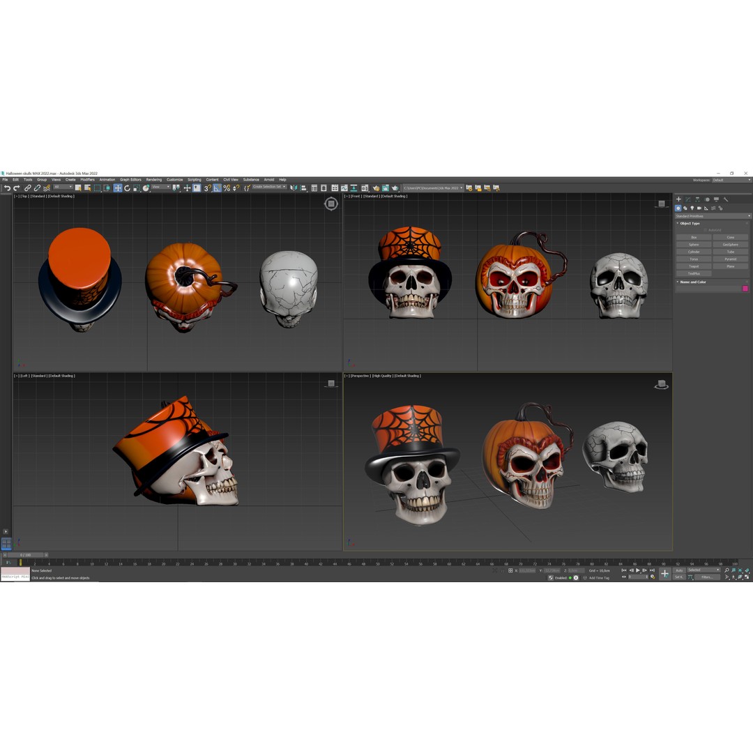 Halloween Skulls 3D Model – Low Poly Game Asset, FBX, OBJ, Blender - View 11