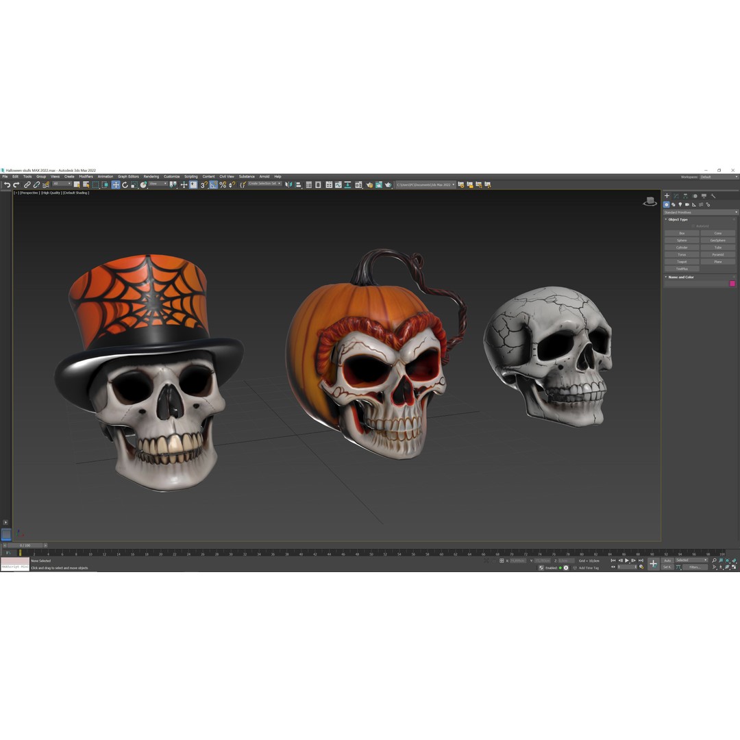 Halloween Skulls 3D Model – Low Poly Game Asset, FBX, OBJ, Blender - View 12