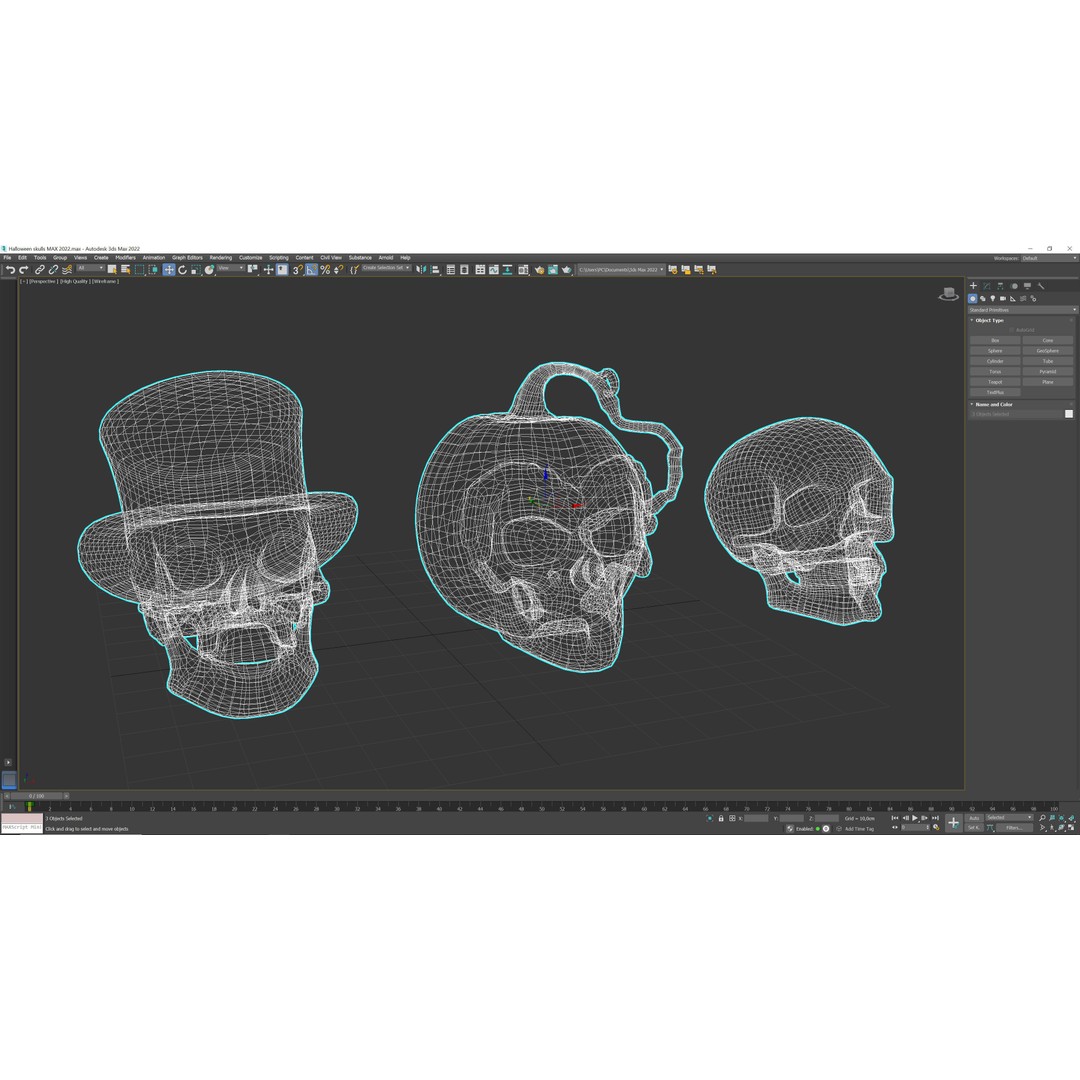 Halloween Skulls 3D Model – Low Poly Game Asset, FBX, OBJ, Blender - View 13