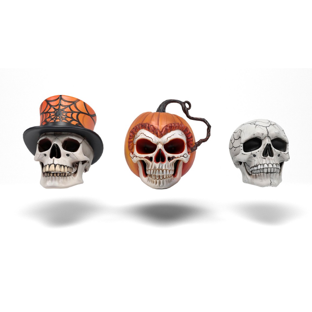Halloween Skulls 3D Model – Low Poly Game Asset, FBX, OBJ, Blender - View 3