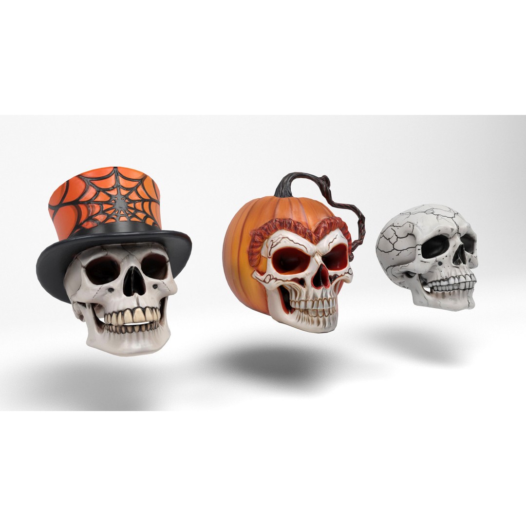 Halloween Skulls 3D Model – Low Poly Game Asset, FBX, OBJ, Blender - View 4