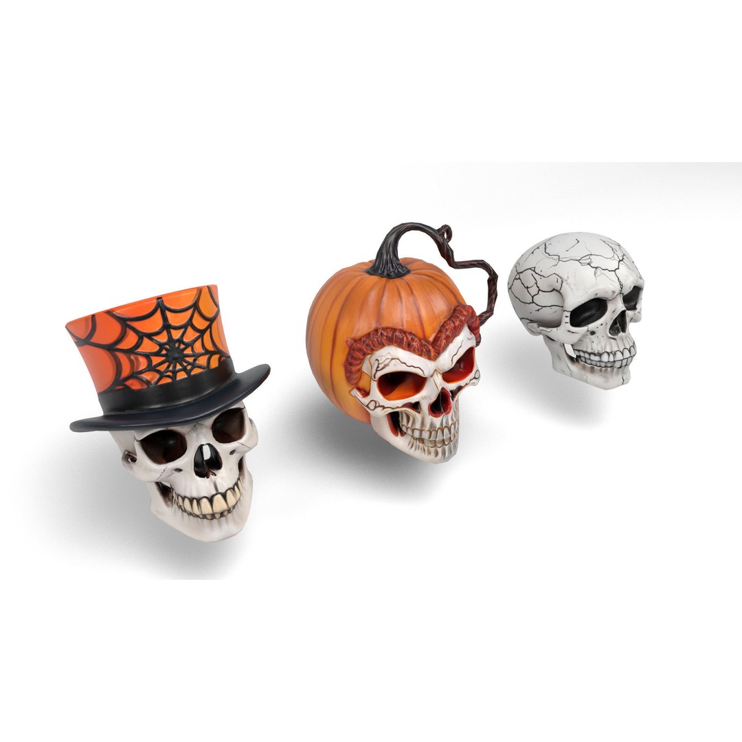 Halloween Skulls 3D Model – Low Poly Game Asset, FBX, OBJ, Blender - View 5