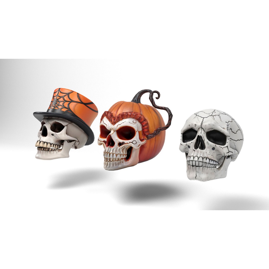 Halloween Skulls 3D Model – Low Poly Game Asset, FBX, OBJ, Blender - View 6