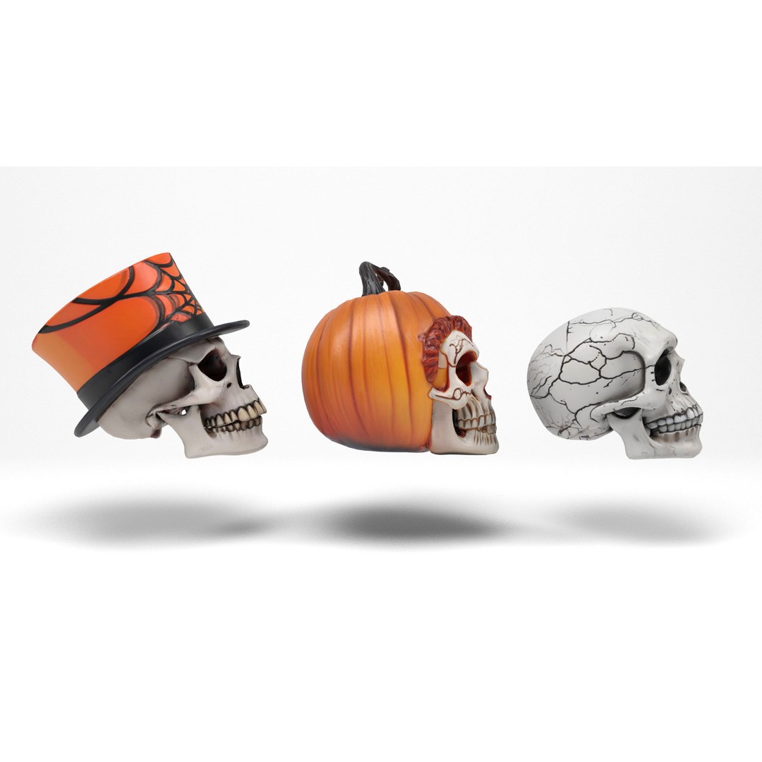 Halloween Skulls 3D Model – Low Poly Game Asset, FBX, OBJ, Blender - View 8