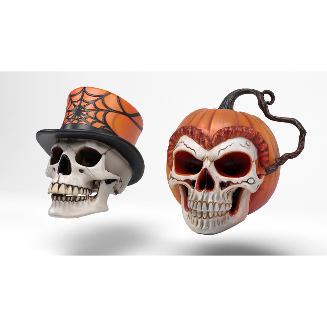 Halloween Skulls 3D Model – Low Poly Game Asset, FBX, OBJ, Blender - View 9