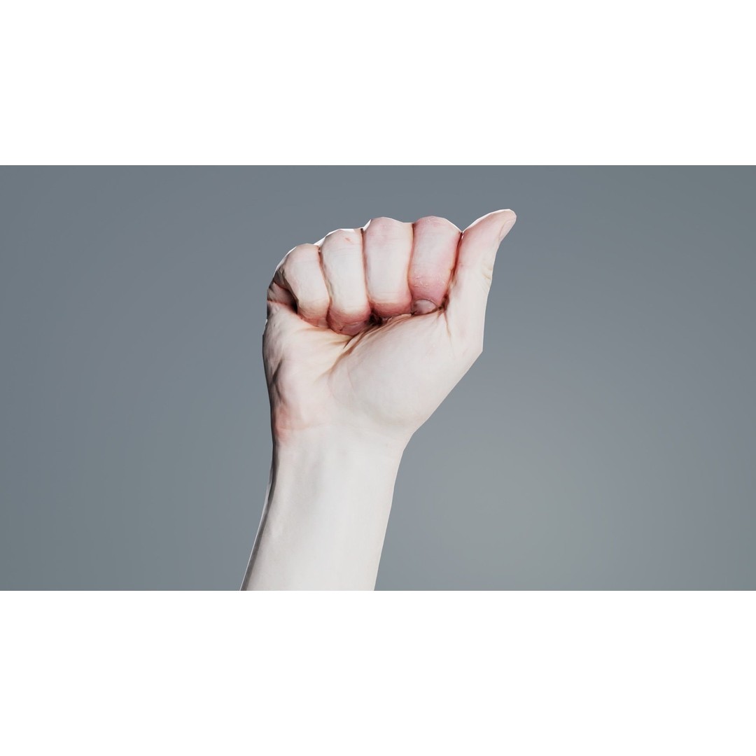 Male Hand 3D Model – Low Poly Fist for American Sign Language, FBX - View 3
