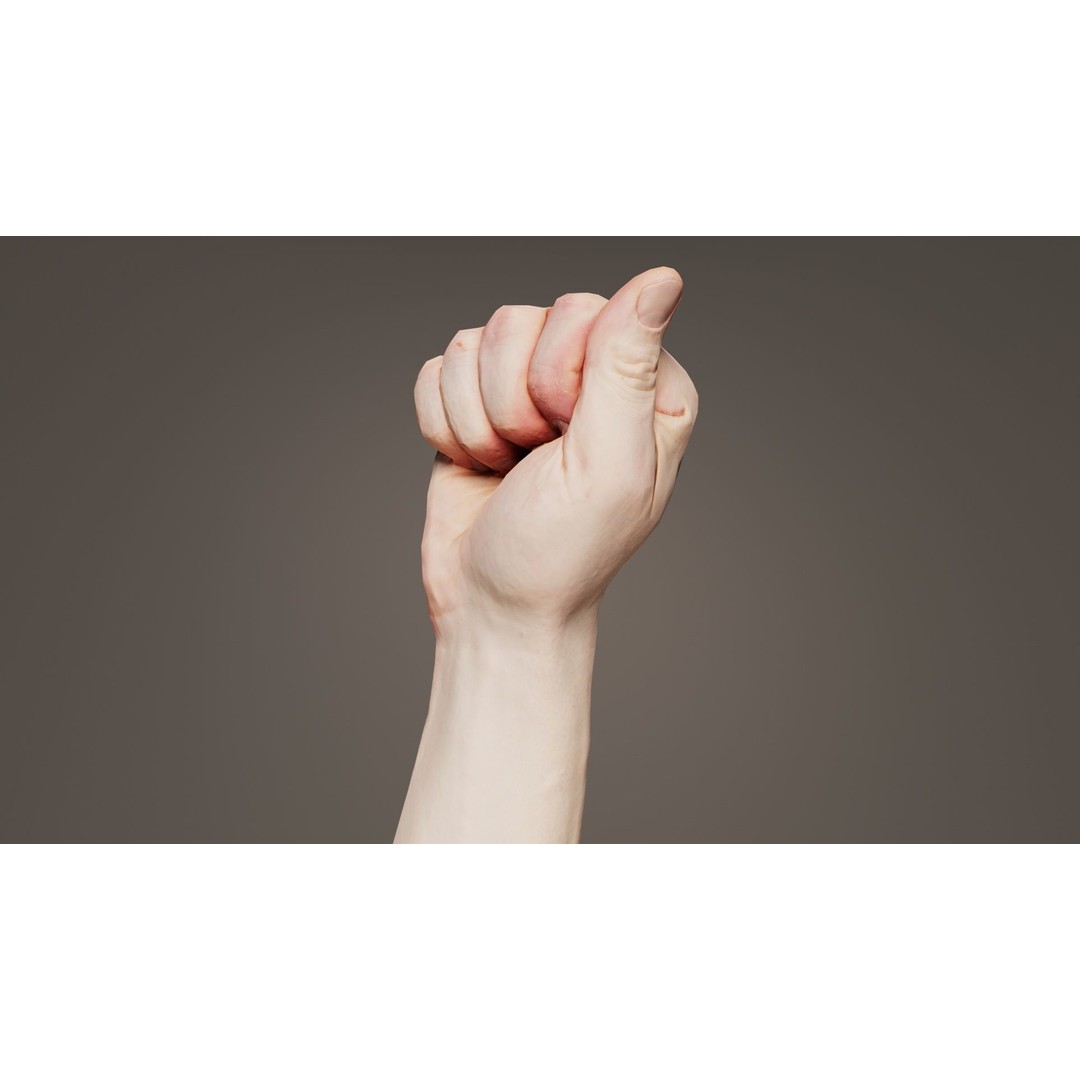 Male Hand 3D Model – Low Poly Fist for American Sign Language, FBX - View 9