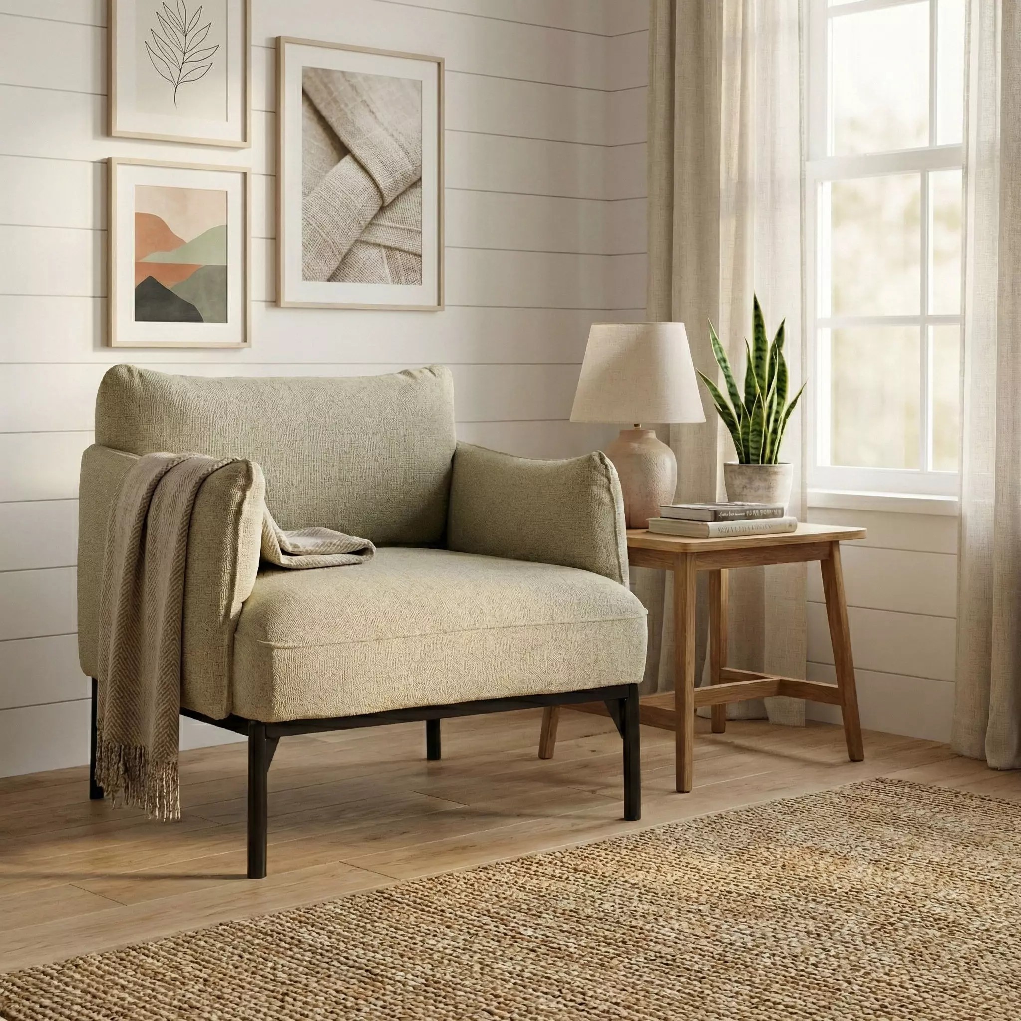 Sage Green Fabric Armchair - PBR Game-Ready 3D Model - View 2