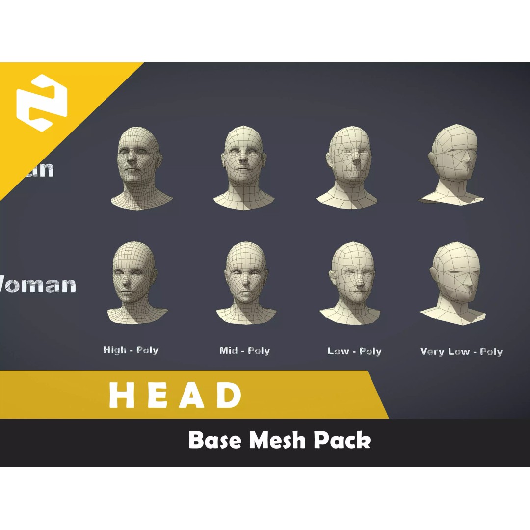 Head 3D Model – Low Poly Character Pack with PBR Textures - View 2
