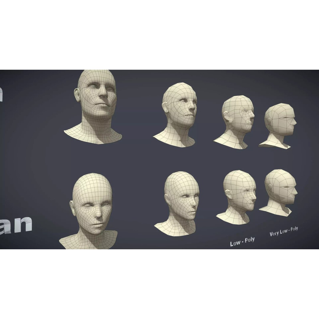 Head 3D Model – Low Poly Character Pack with PBR Textures - View 4