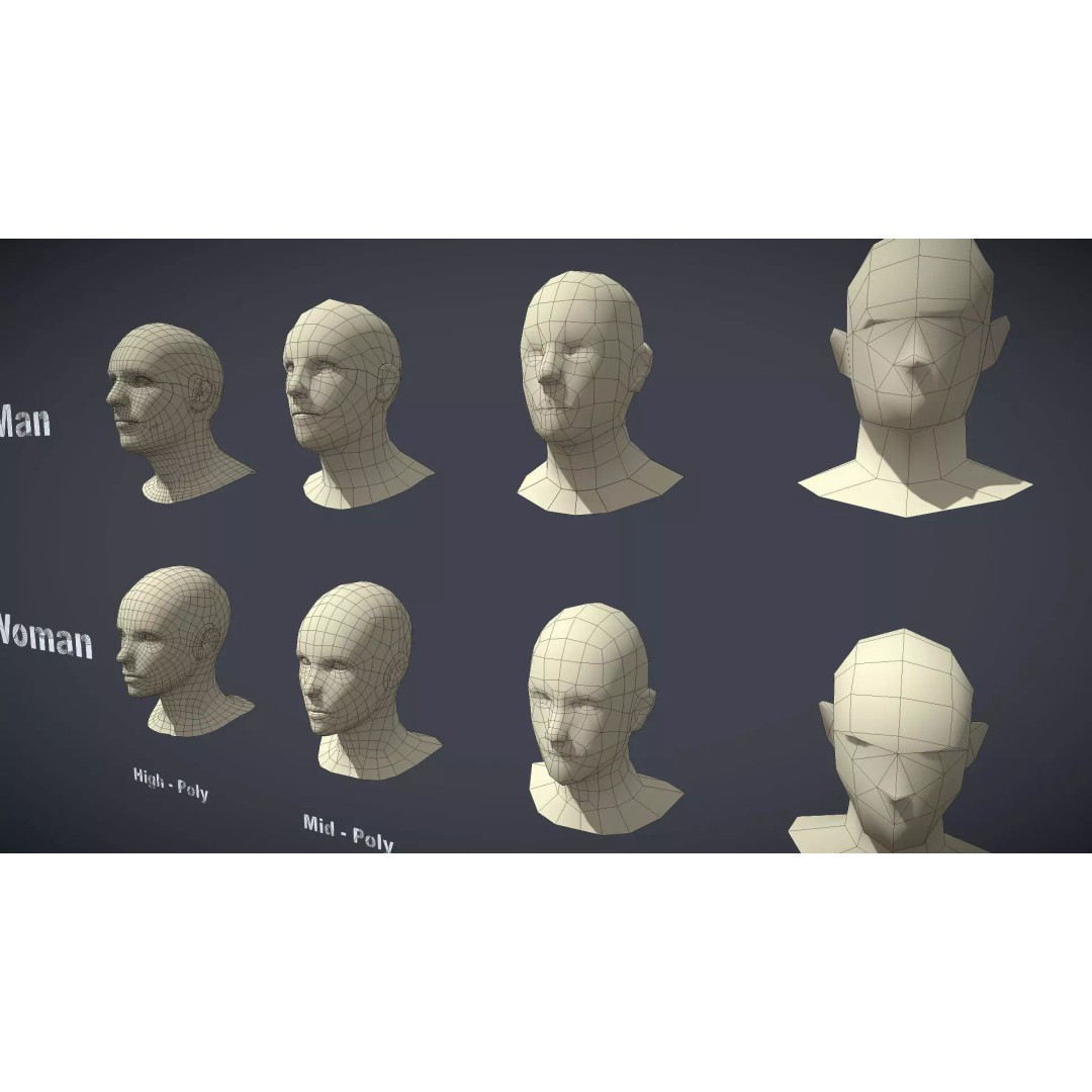 Head 3D Model – Low Poly Character Pack with PBR Textures - View 5