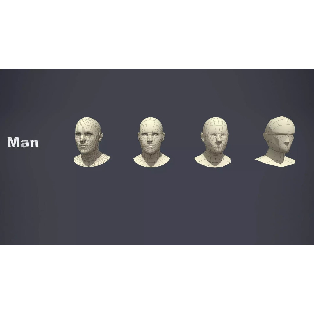 Head 3D Model – Low Poly Character Pack with PBR Textures - View 6
