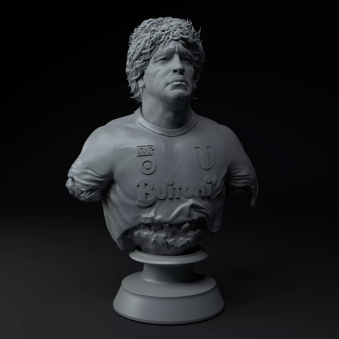 Diego Maradona Bust 3D Model – Premium Sculpture for Printing - View 10