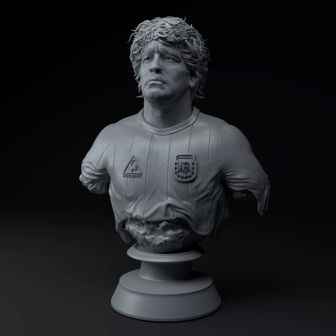 Diego Maradona Bust 3D Model – Premium Sculpture for Printing - View 2