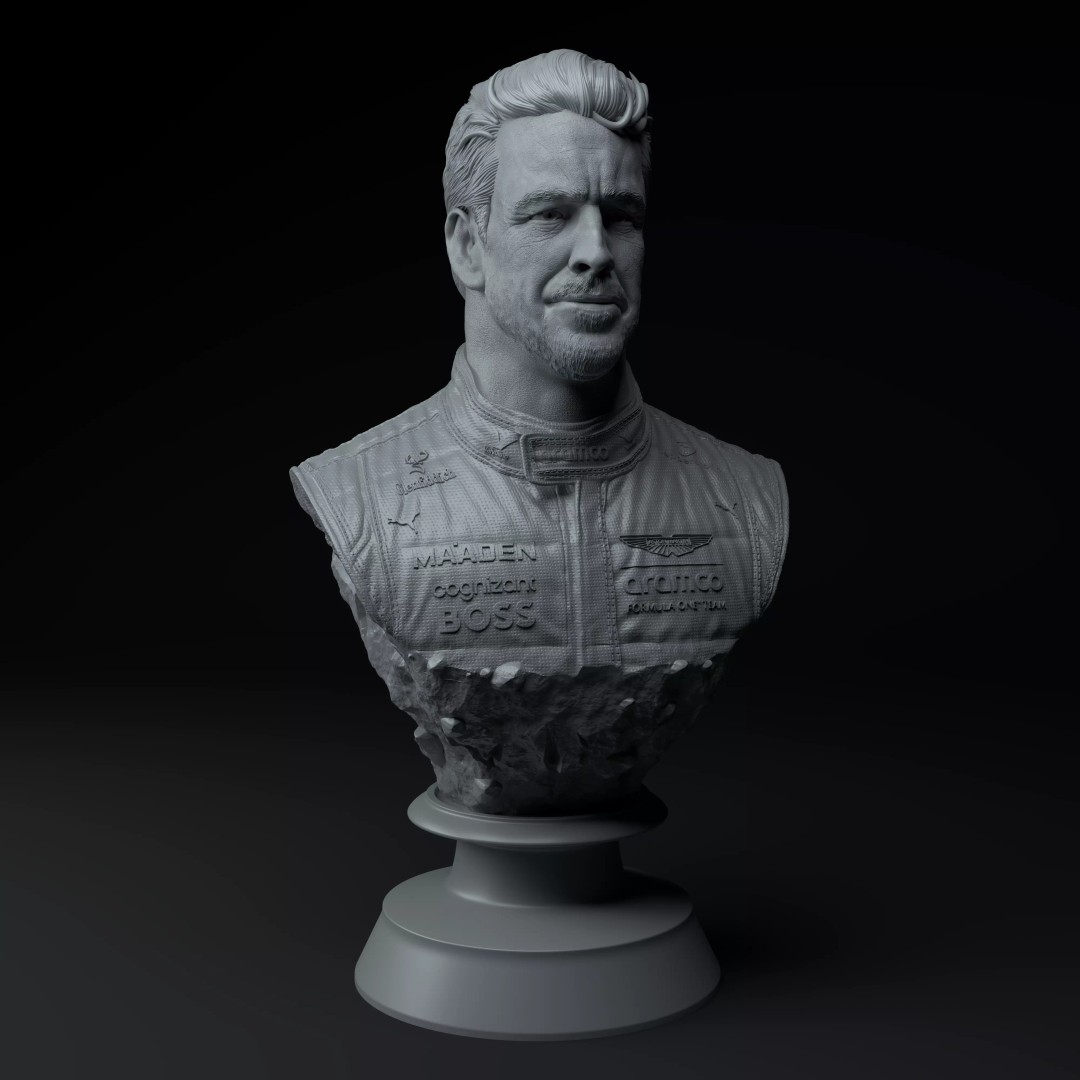 Fernando Alonso F1 Legend Diorama 3D Model – High Poly Collectible STL