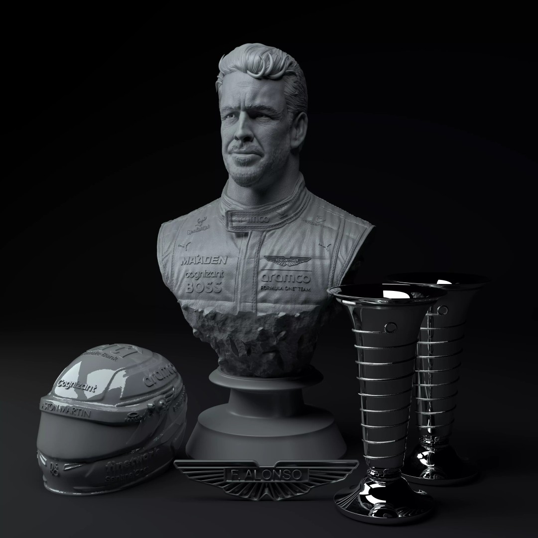 Fernando Alonso F1 Legend Diorama 3D Model – High Poly Collectible STL - View 2