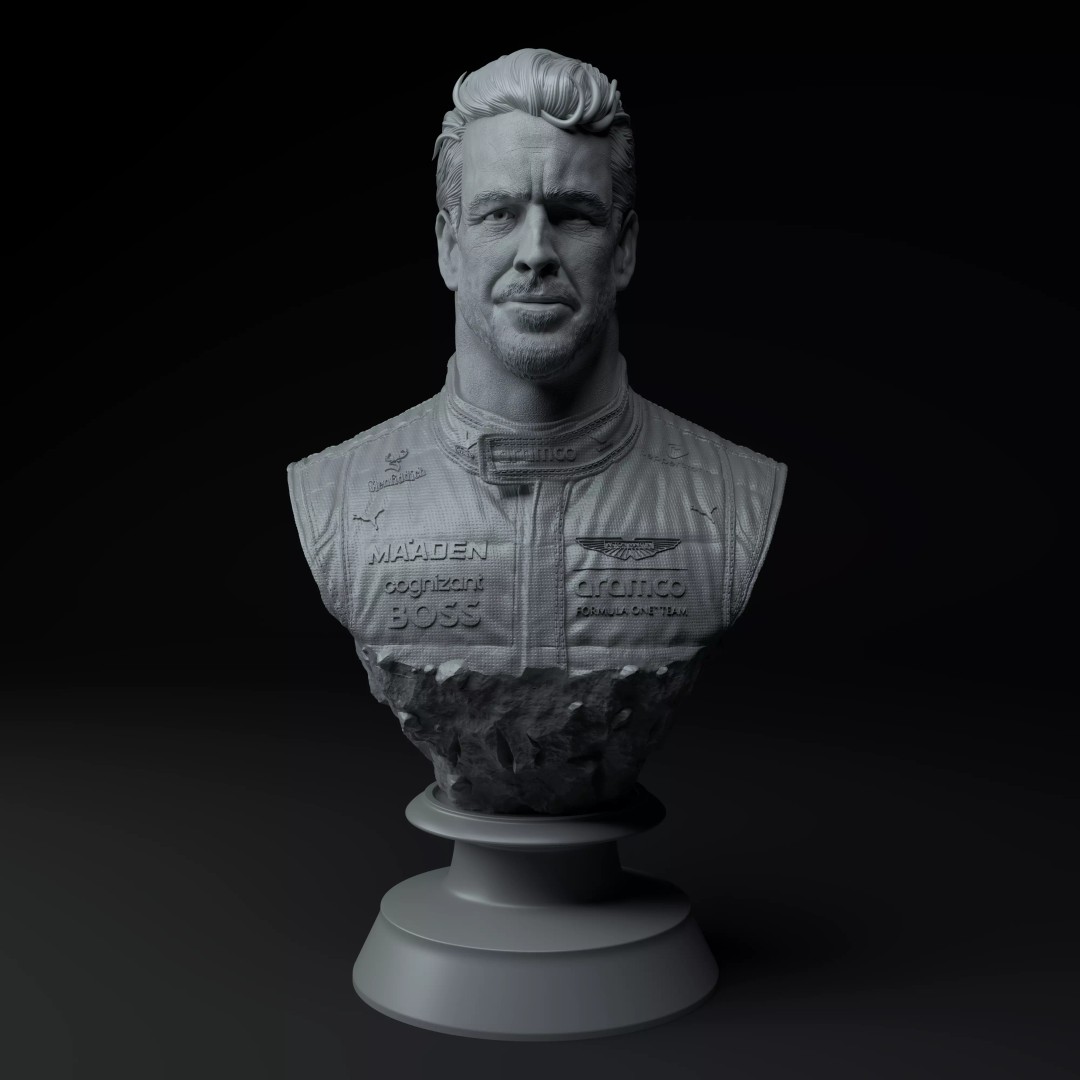 Fernando Alonso F1 Legend Diorama 3D Model – High Poly Collectible STL - View 3