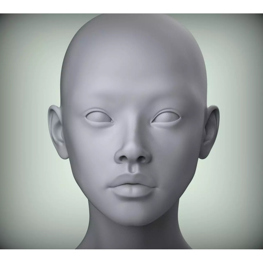 Realistic Female Asian American Head 3D Model – High Poly Printable STL - View 2