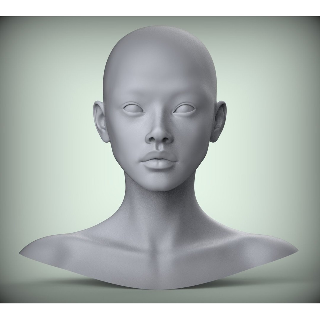 Realistic Female Asian American Head 3D Model – High Poly Printable STL - View 3