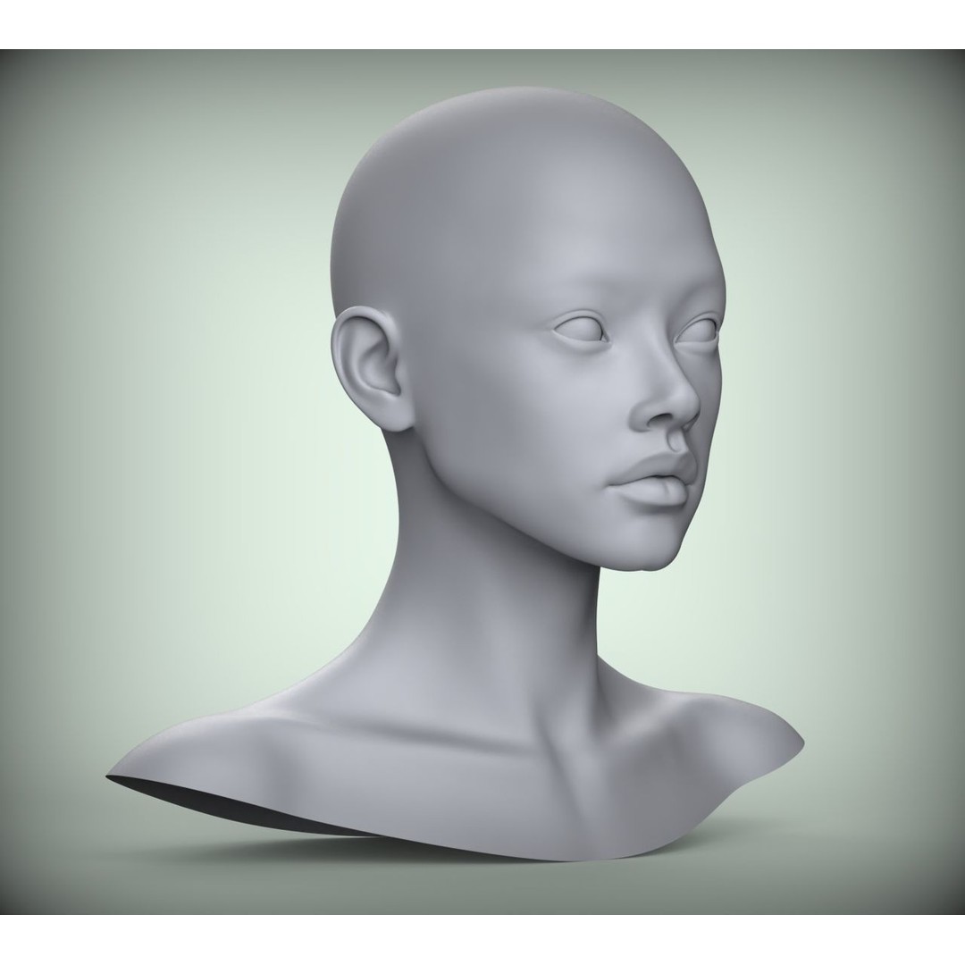 Realistic Female Asian American Head 3D Model – High Poly Printable STL - View 4