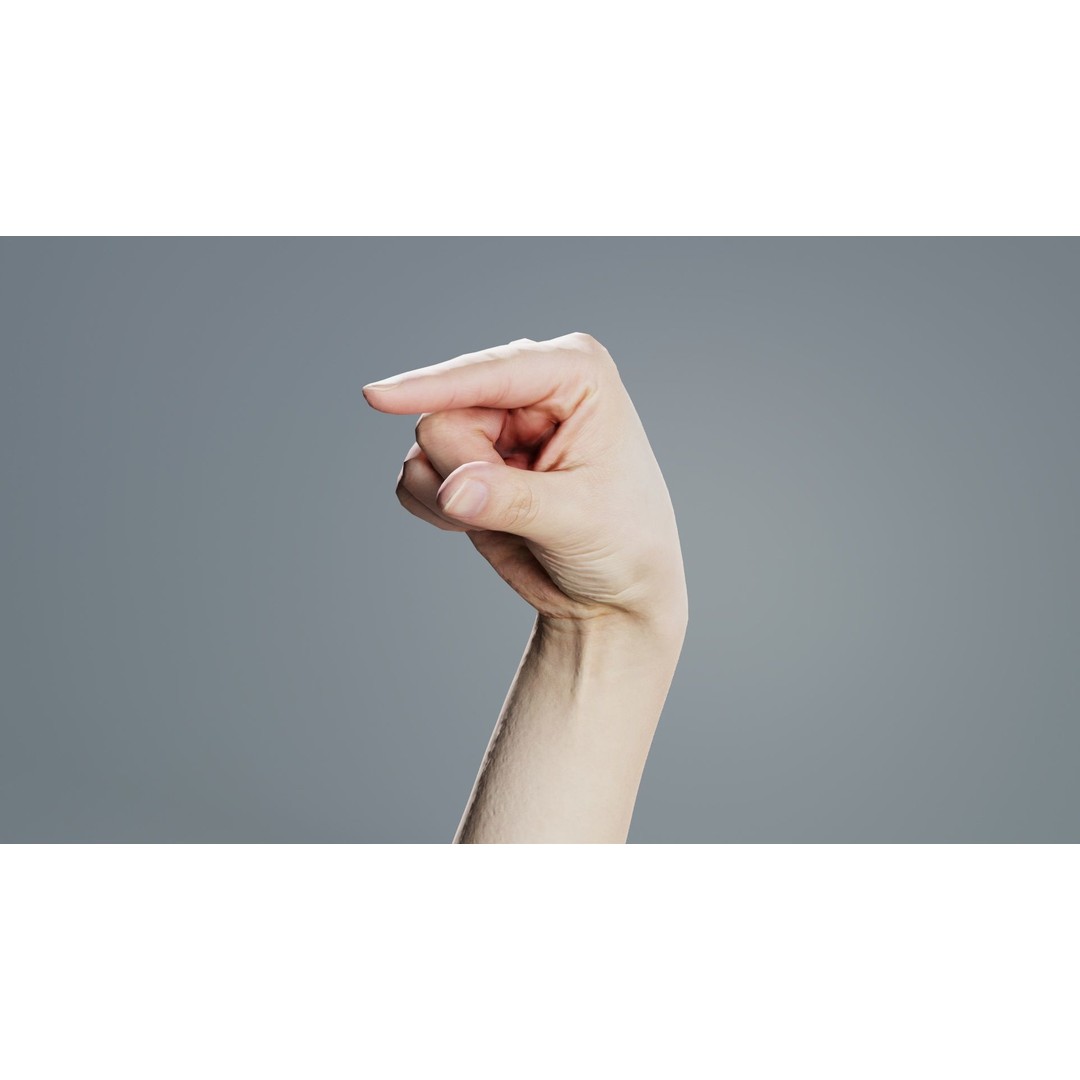Finger Alphabet Q 3D Model – Low Poly Hand Gesture, FBX, PBR Textures - View 10