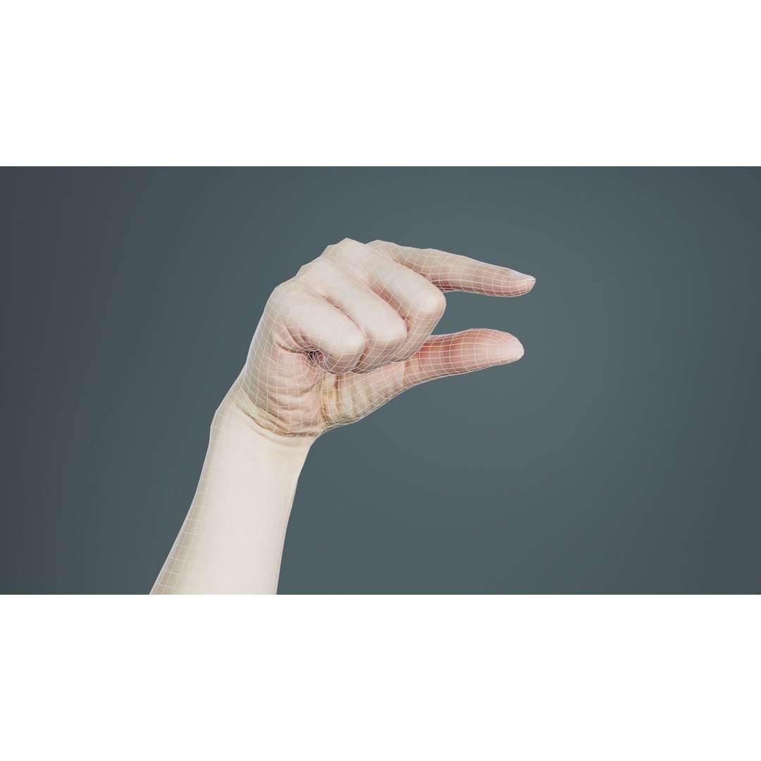Finger Alphabet Q 3D Model – Low Poly Hand Gesture, FBX, PBR Textures - View 11