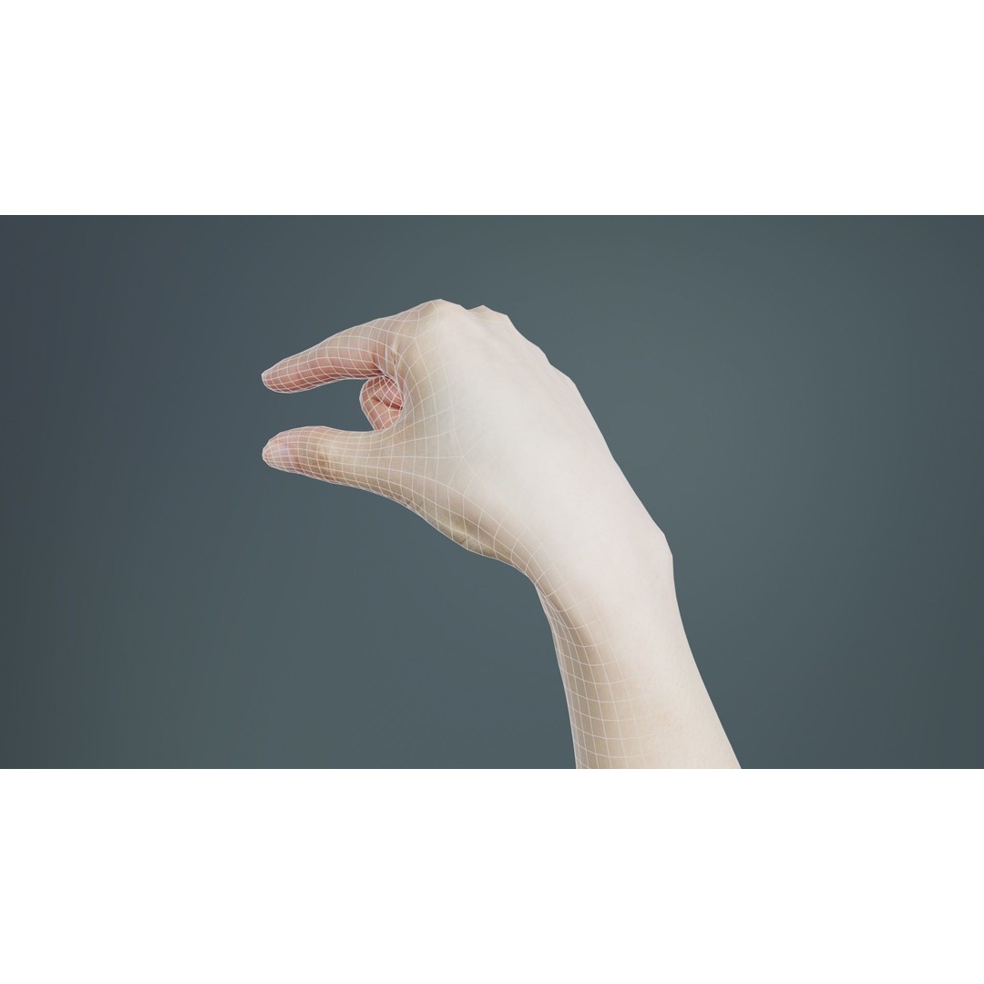 Finger Alphabet Q 3D Model – Low Poly Hand Gesture, FBX, PBR Textures - View 12