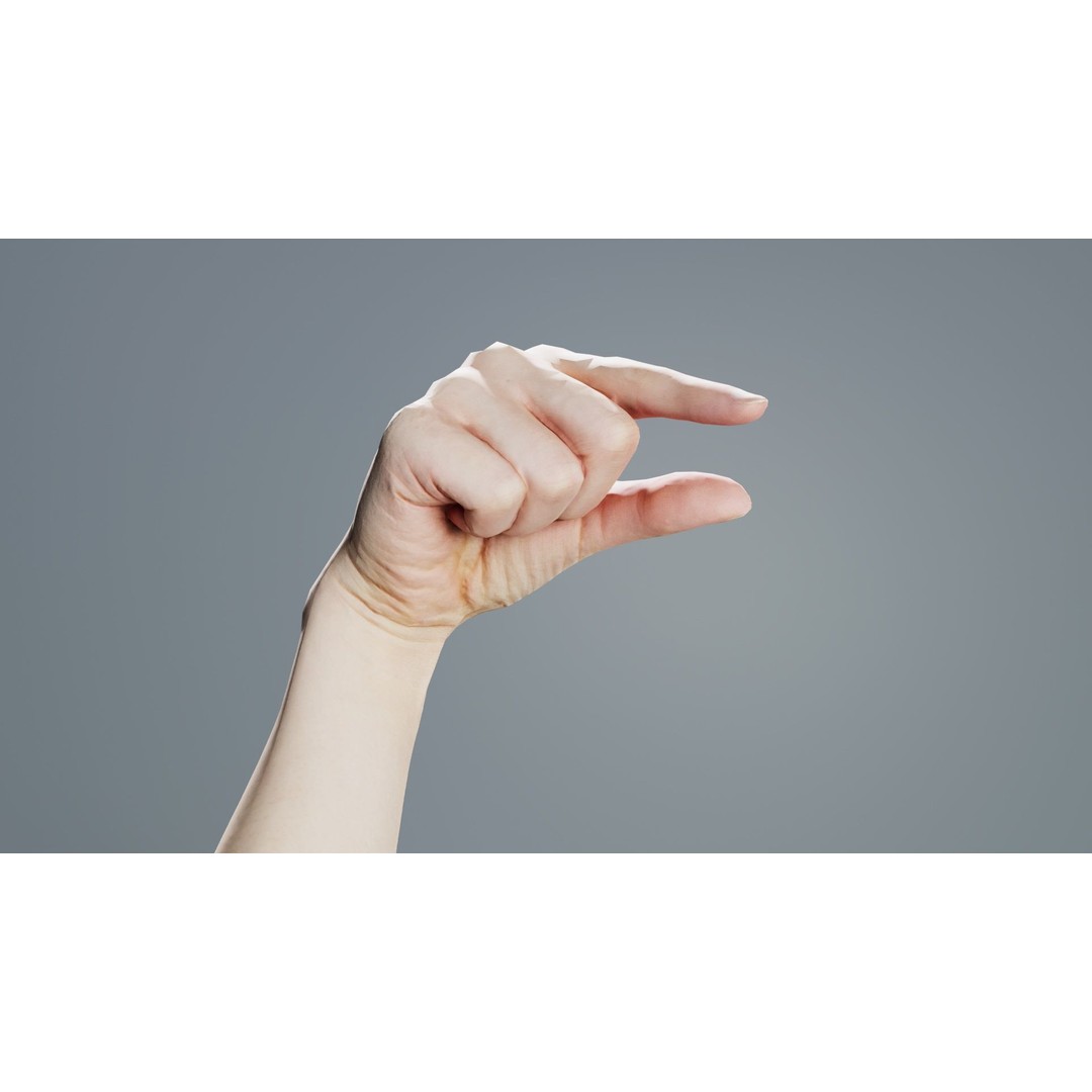 Finger Alphabet Q 3D Model – Low Poly Hand Gesture, FBX, PBR Textures - View 4