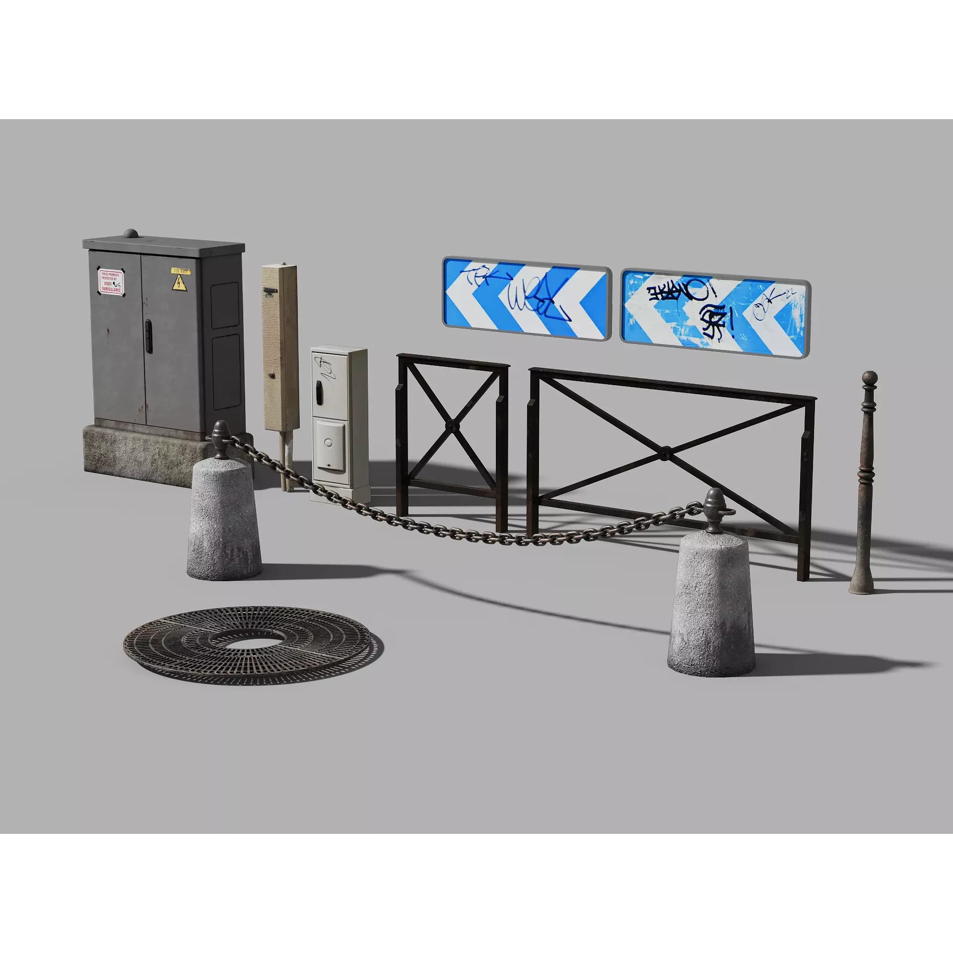 Parisian Urban Street Props Pack - Low-Poly 3D Model - View 2