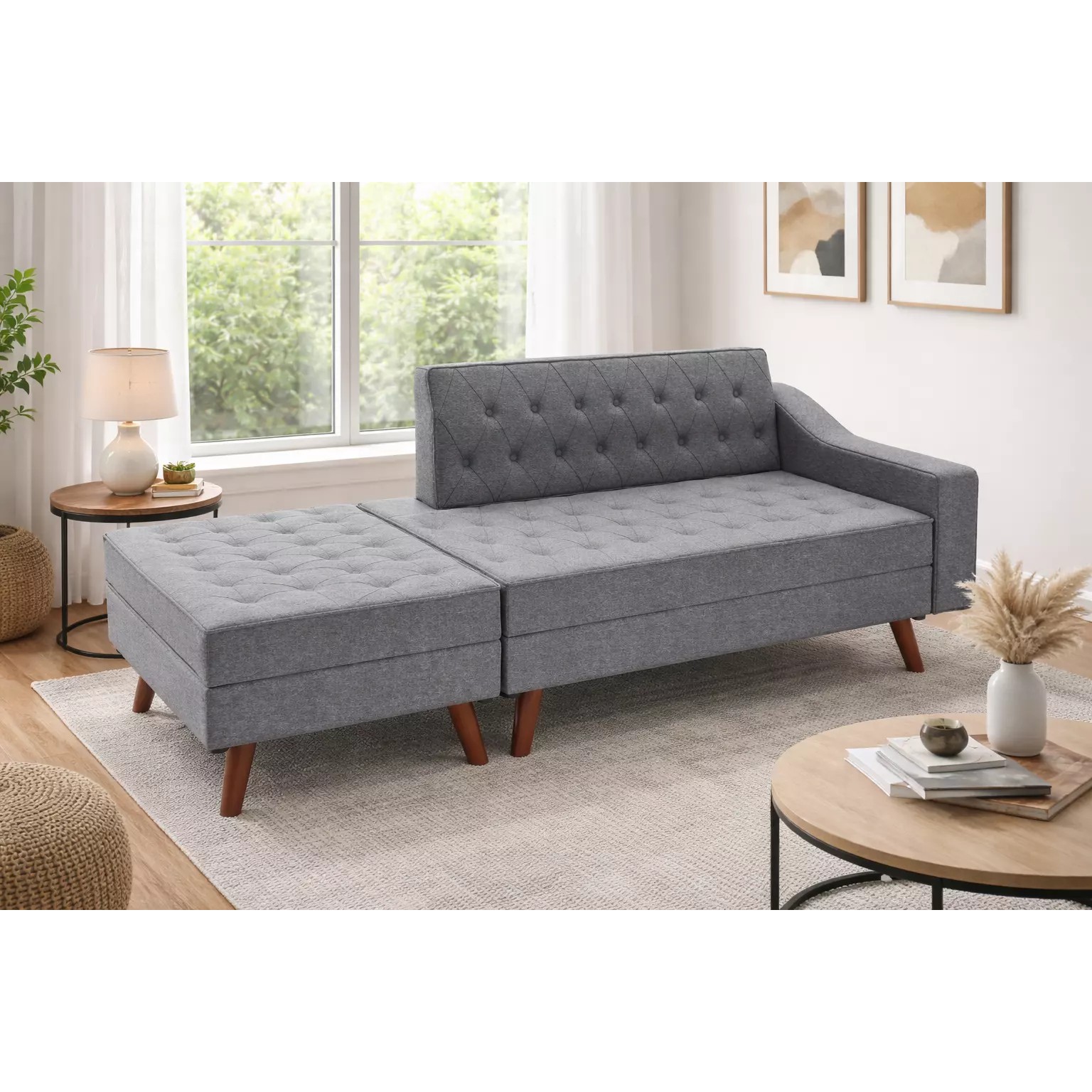 Modern Fabric Sofa With Ottoman - Game-Ready 3D Model - View 2