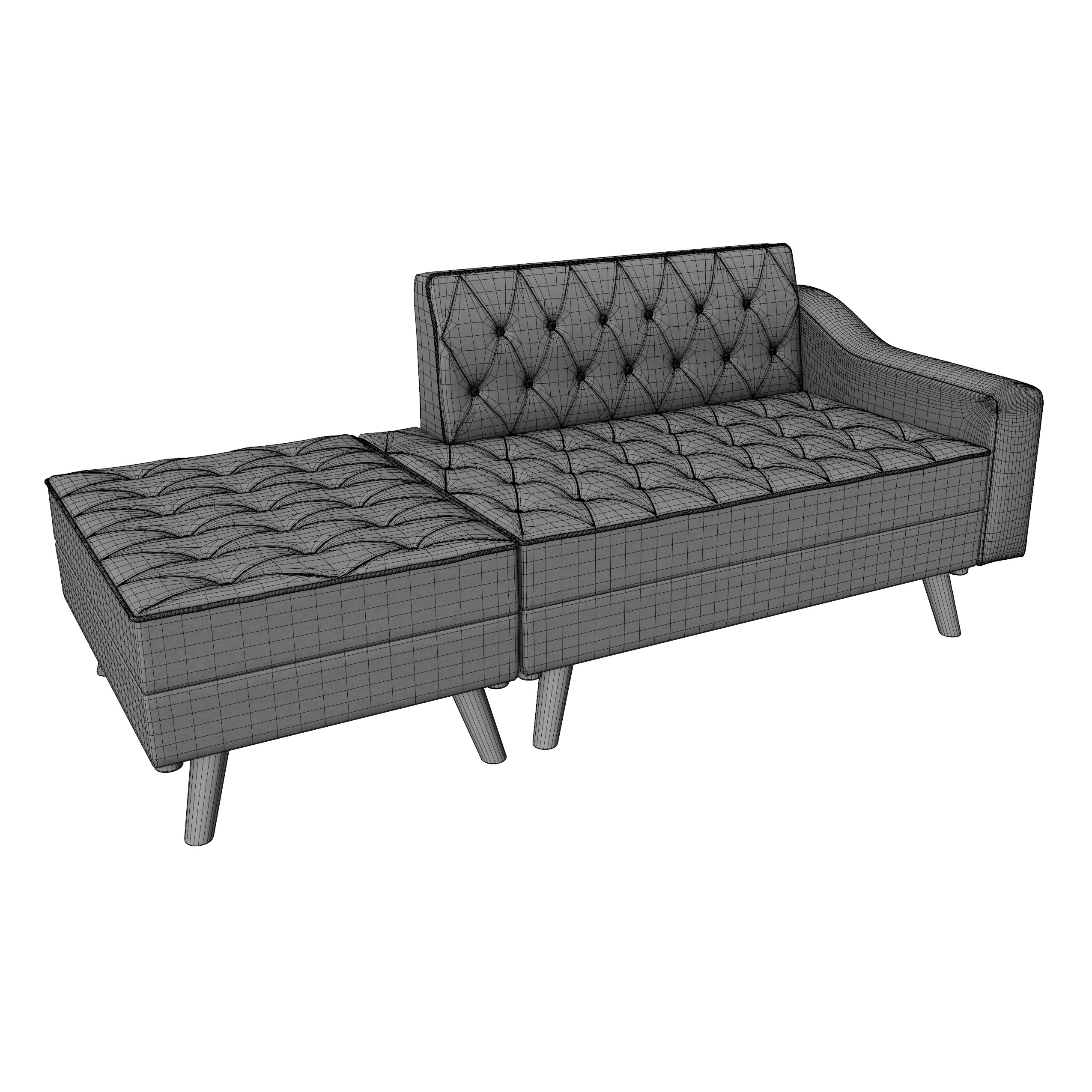 Modern Fabric Sofa With Ottoman - Game-Ready 3D Model - View 5