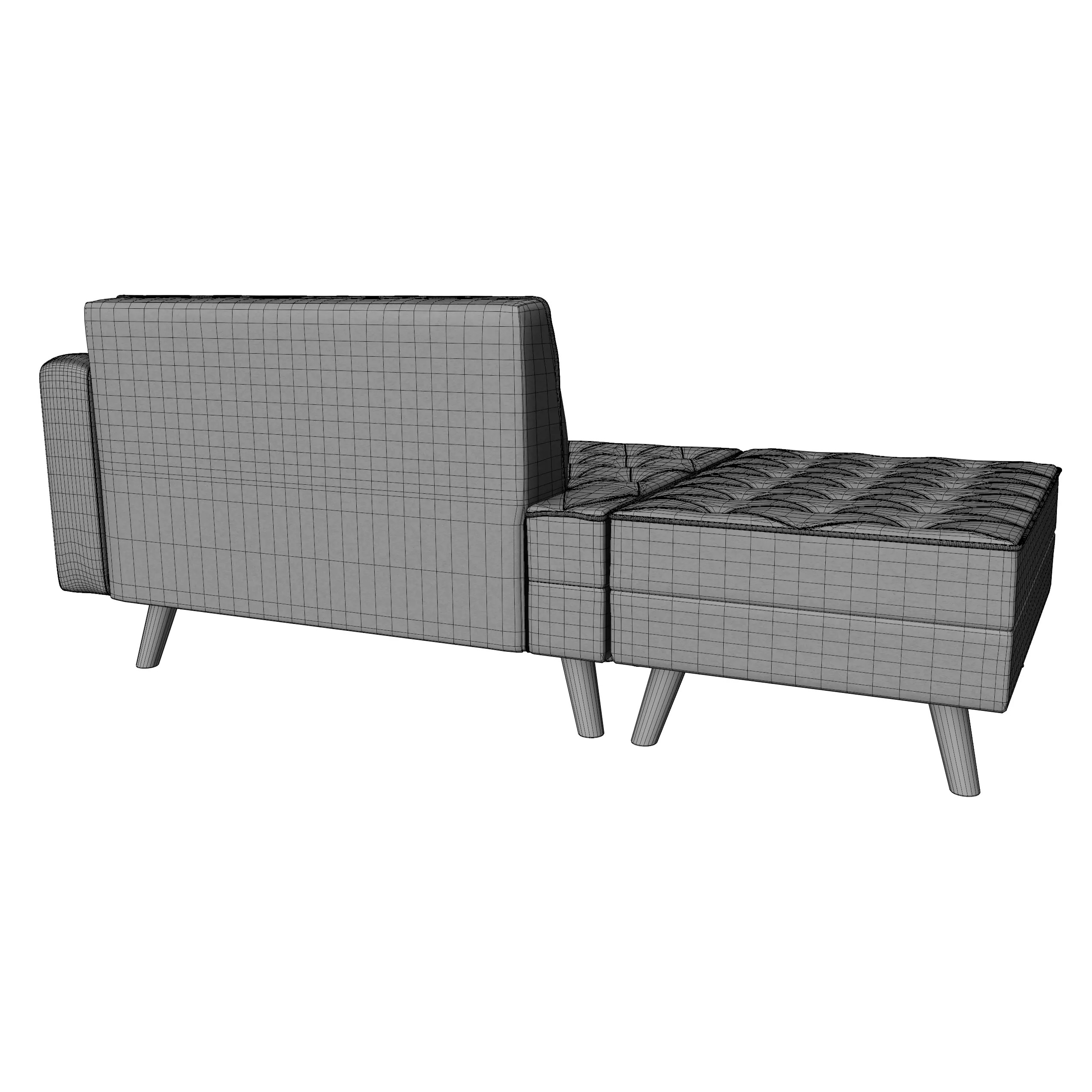 Modern Fabric Sofa With Ottoman - Game-Ready 3D Model - View 7