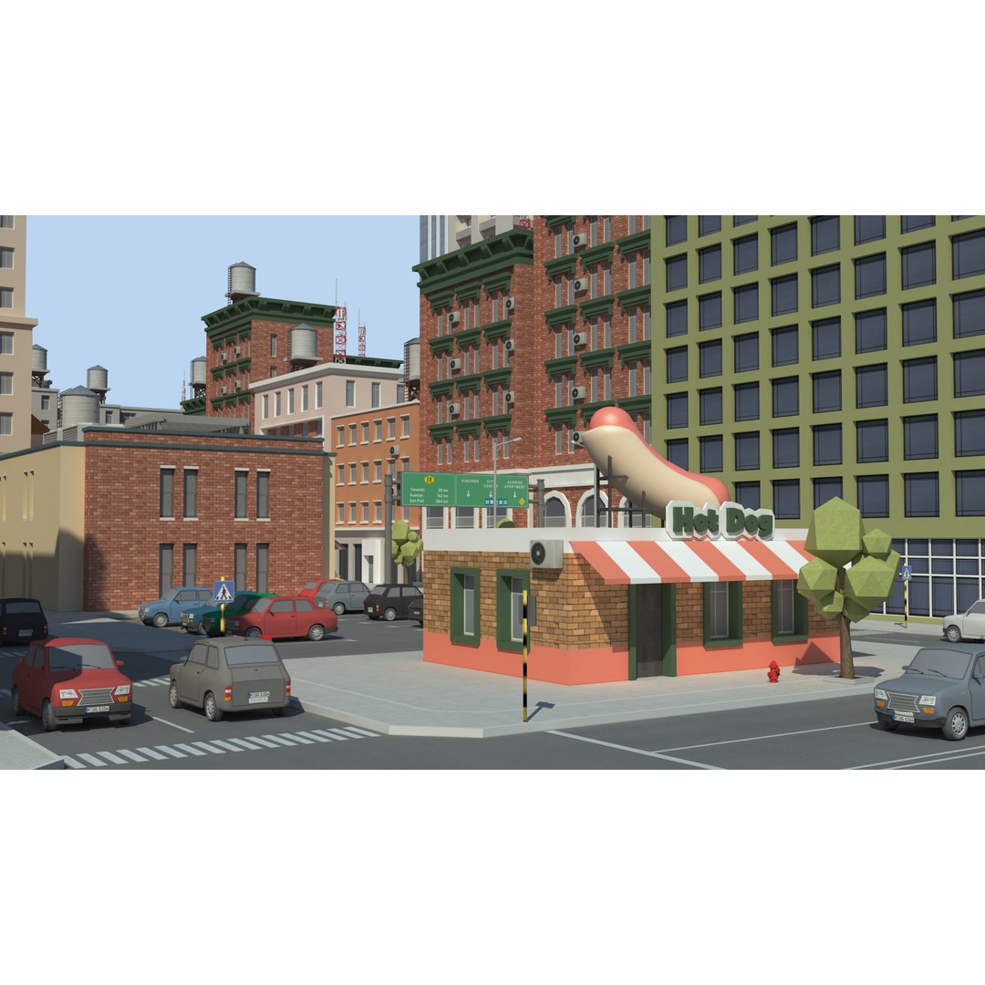 Realistic Lowpoly City 3D Model – Low Poly Game Asset, FBX, V-Ray - View 10