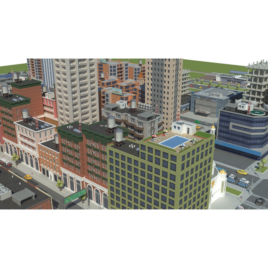 Realistic Lowpoly City 3D Model – Low Poly Game Asset, FBX, V-Ray - View 13