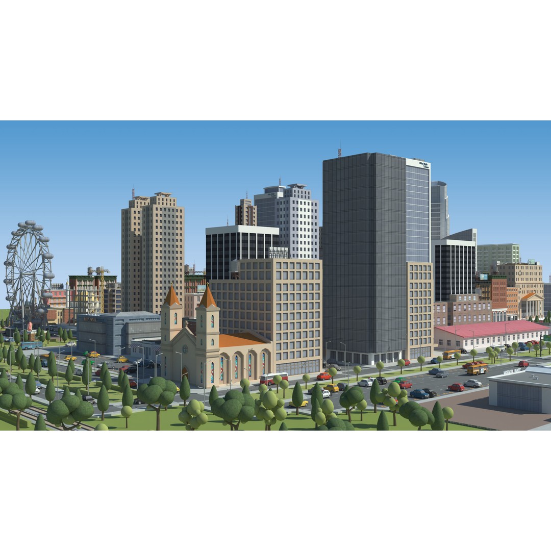 Realistic Lowpoly City 3D Model – Low Poly Game Asset, FBX, V-Ray - View 19