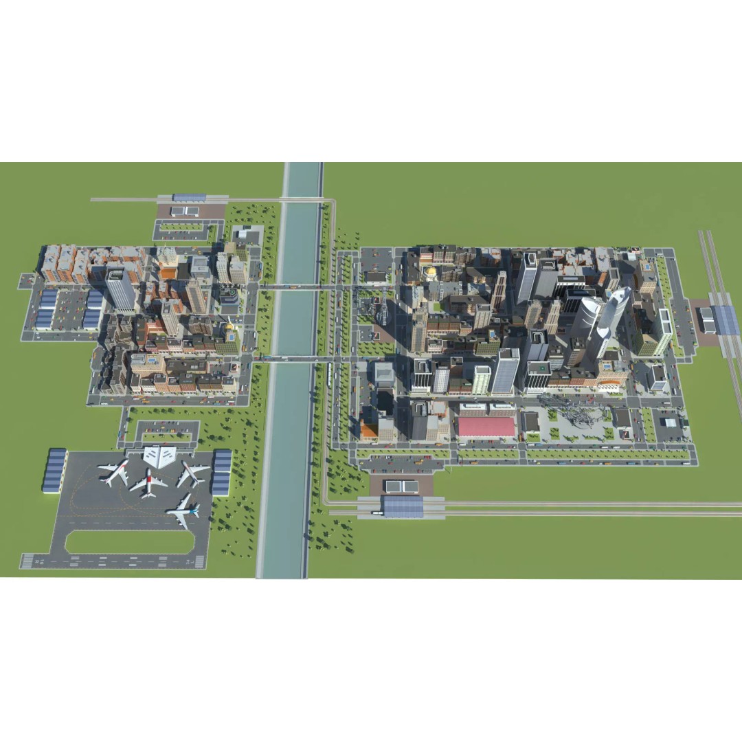 Realistic Lowpoly City 3D Model – Low Poly Game Asset, FBX, V-Ray - View 2