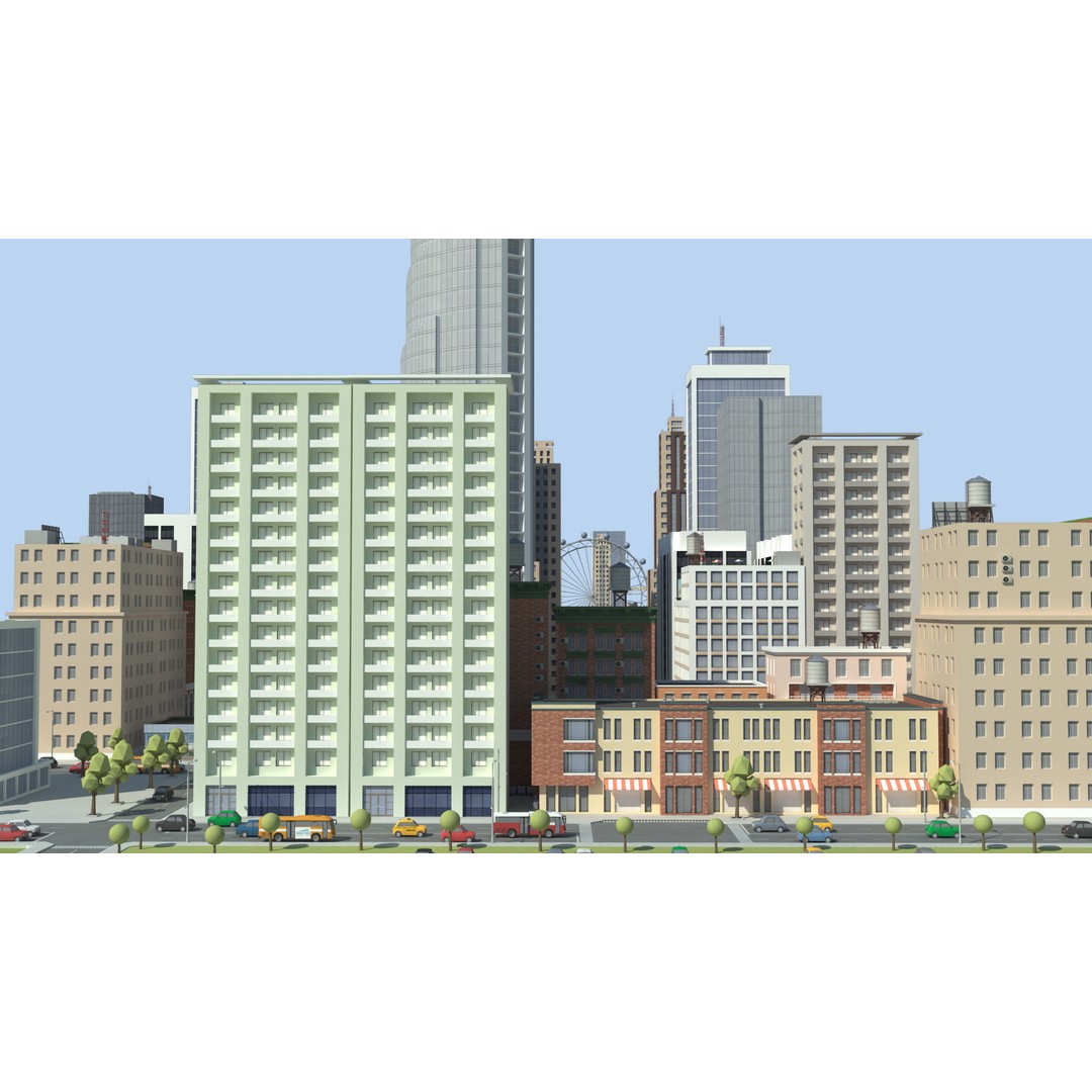 Realistic Lowpoly City 3D Model – Low Poly Game Asset, FBX, V-Ray - View 32