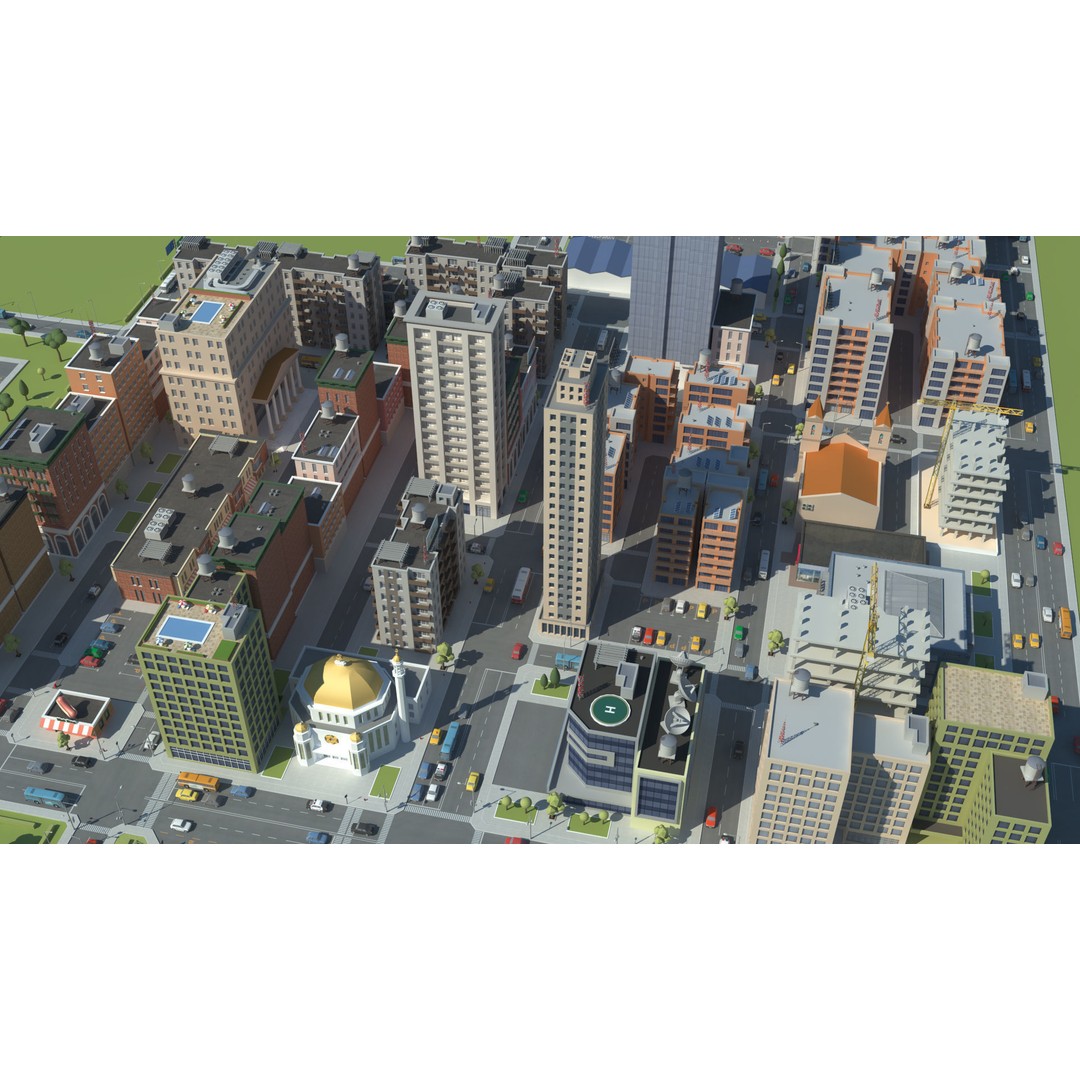Realistic Lowpoly City 3D Model – Low Poly Game Asset, FBX, V-Ray - View 39