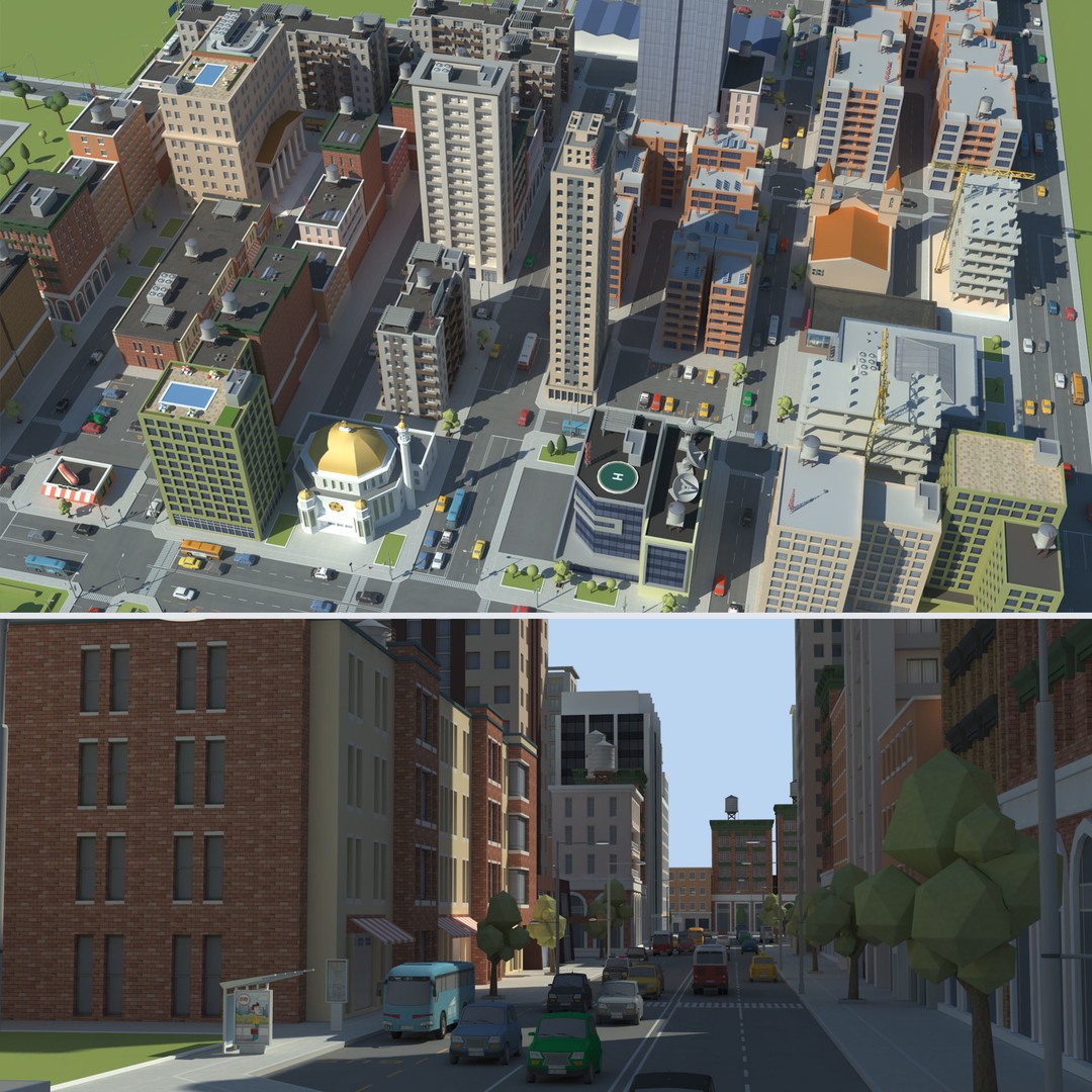 Realistic Lowpoly City 3D Model – Low Poly Game Asset, FBX, V-Ray - View 4
