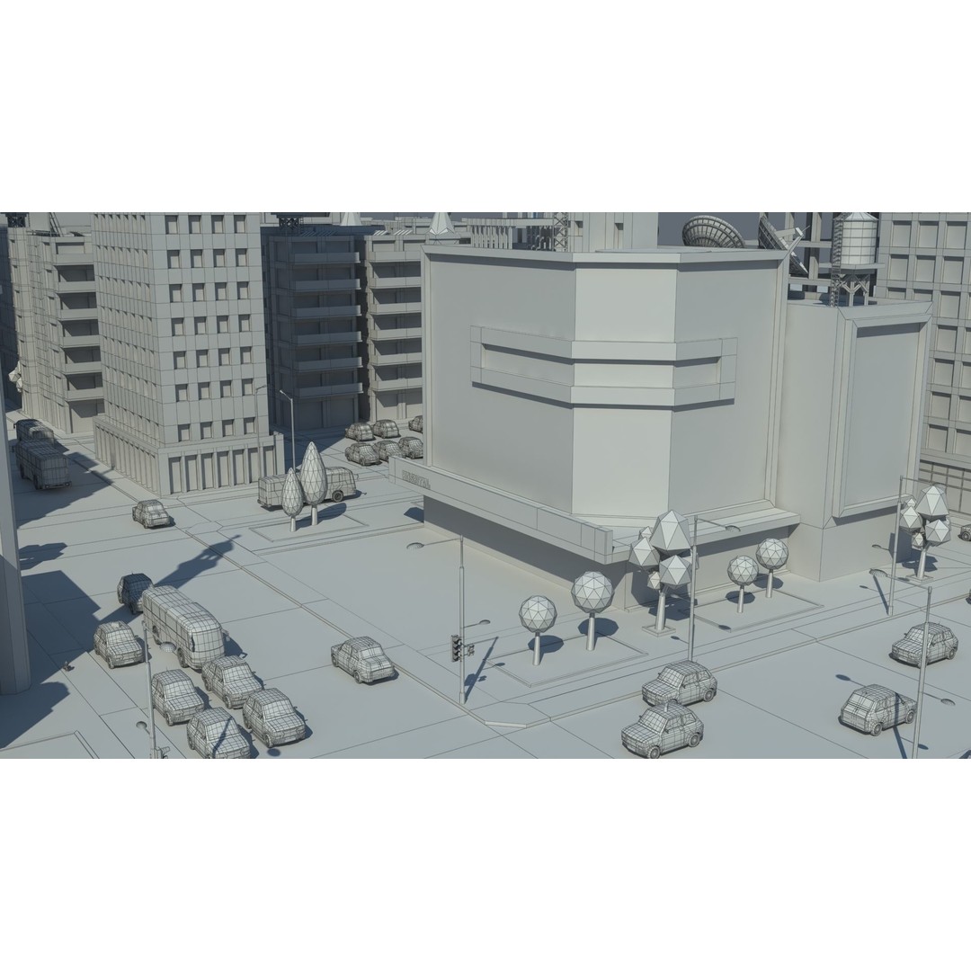 Realistic Lowpoly City 3D Model – Low Poly Game Asset, FBX, V-Ray - View 47