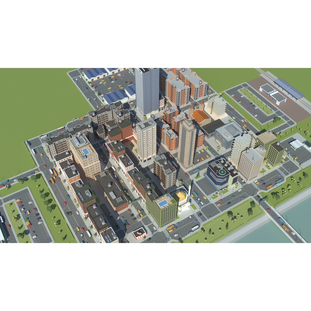 Realistic Lowpoly City 3D Model – Low Poly Game Asset, FBX, V-Ray - View 6
