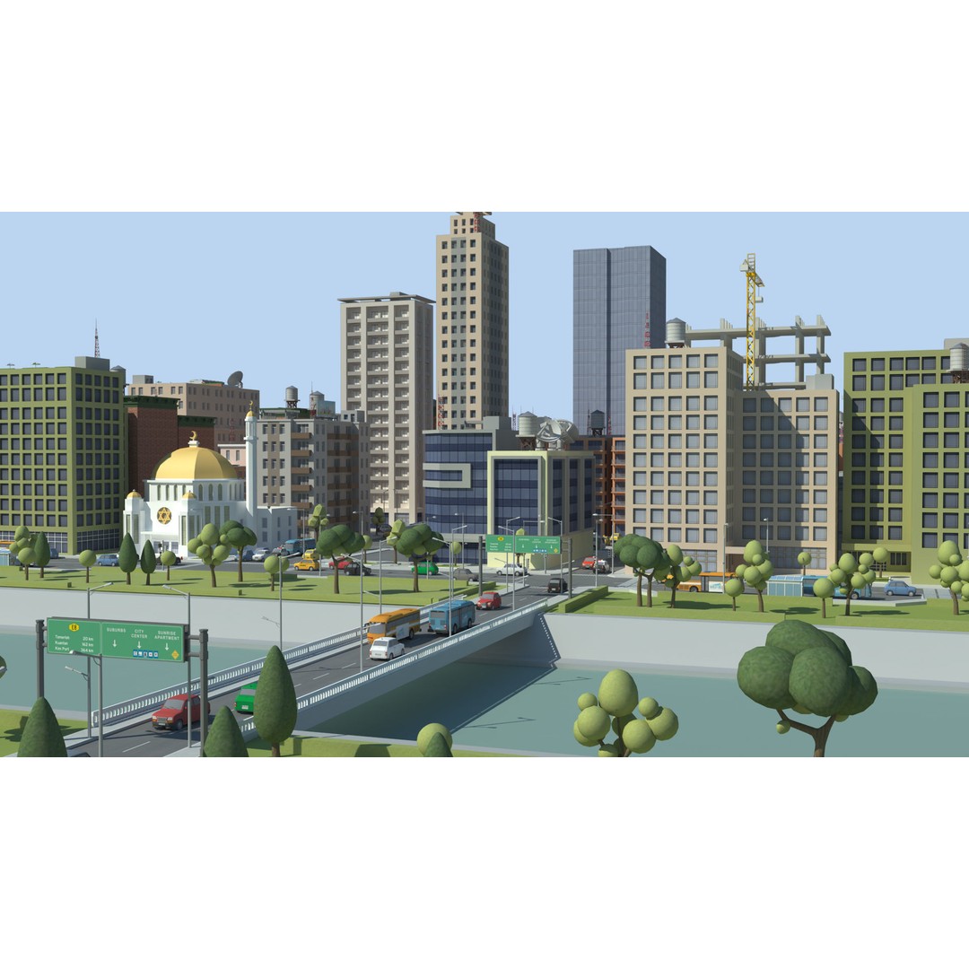 Realistic Lowpoly City 3D Model – Low Poly Game Asset, FBX, V-Ray - View 8