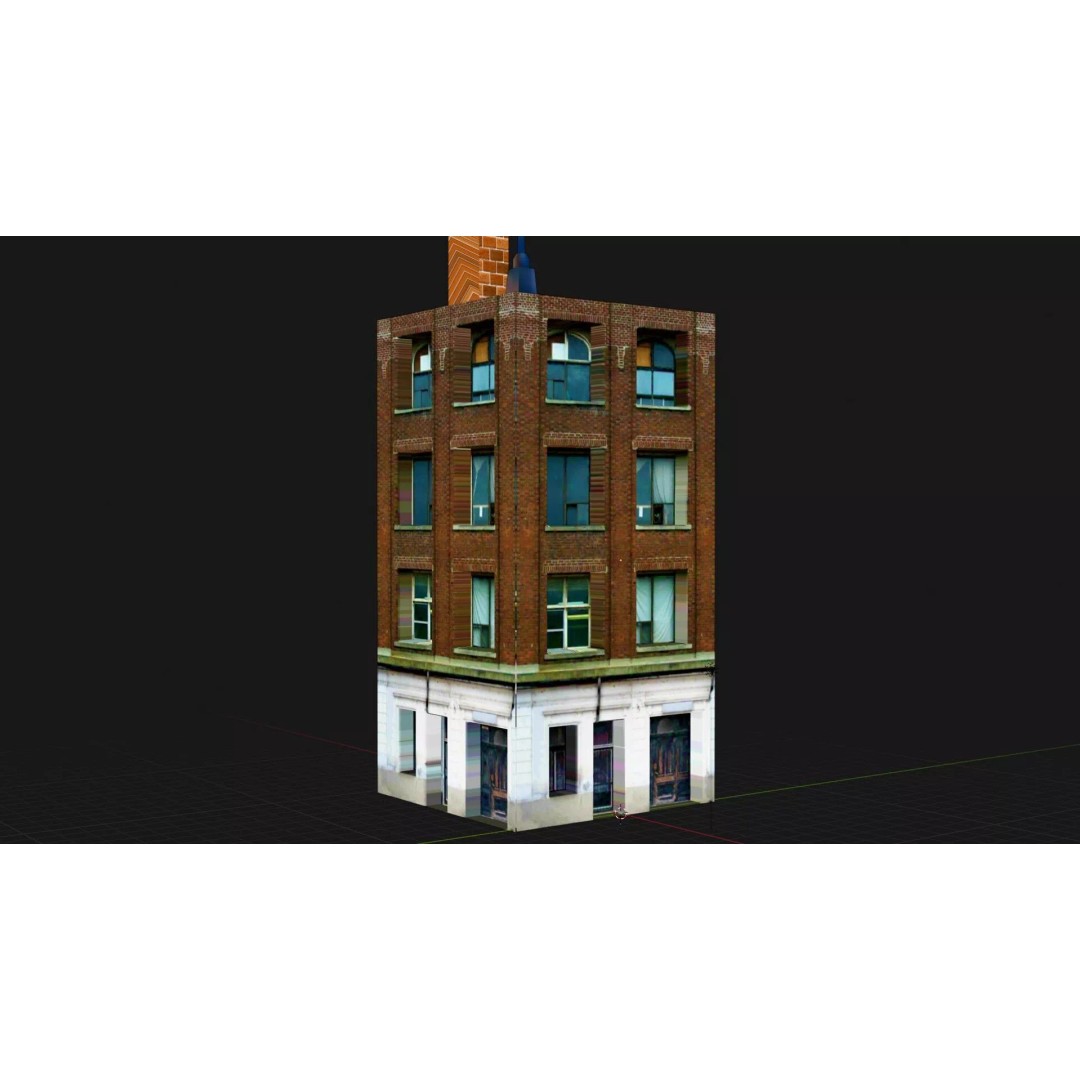 Old Brick City Building 3D Model – Low Poly Game Asset, FBX - View 19