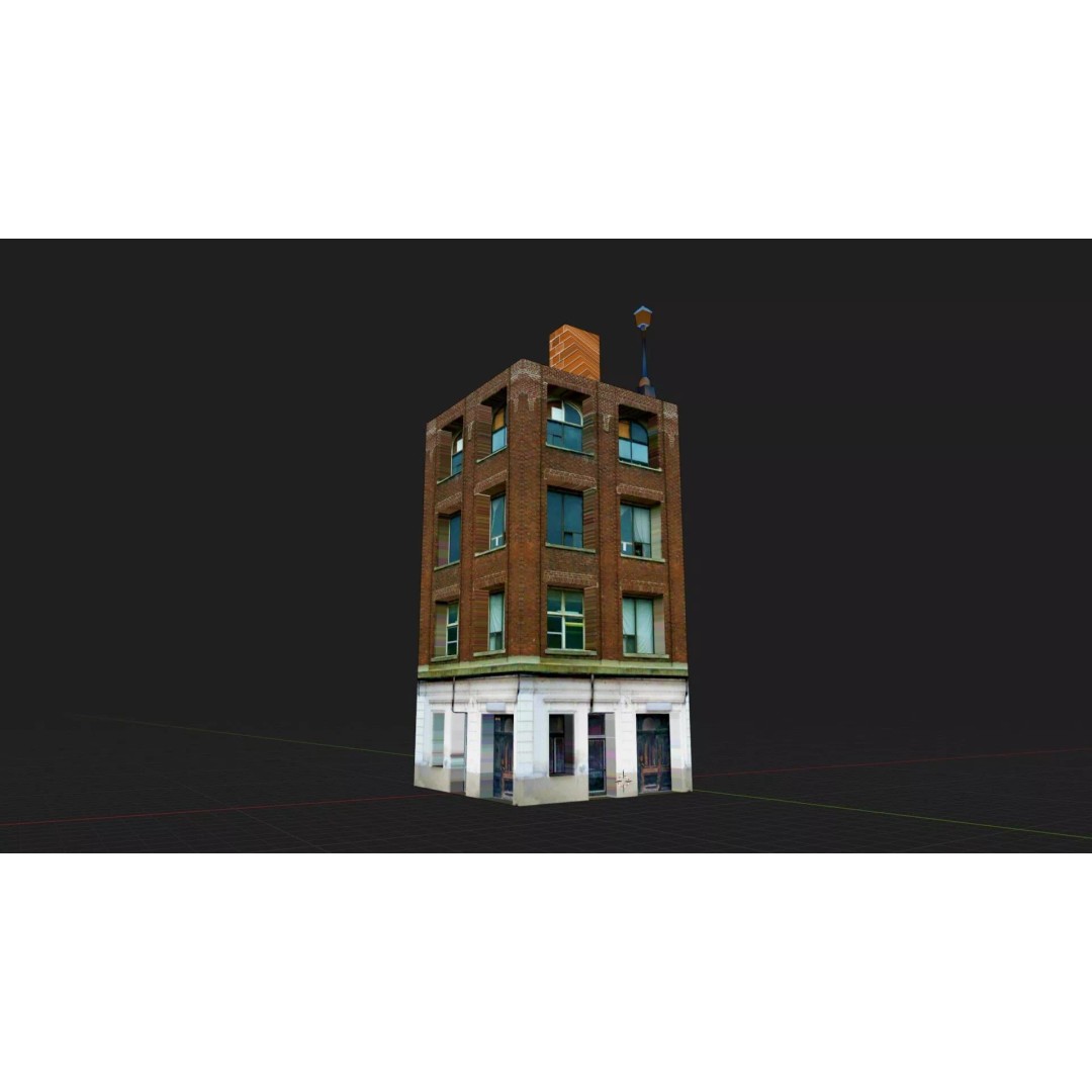 Old Brick City Building 3D Model – Low Poly Game Asset, FBX - View 20