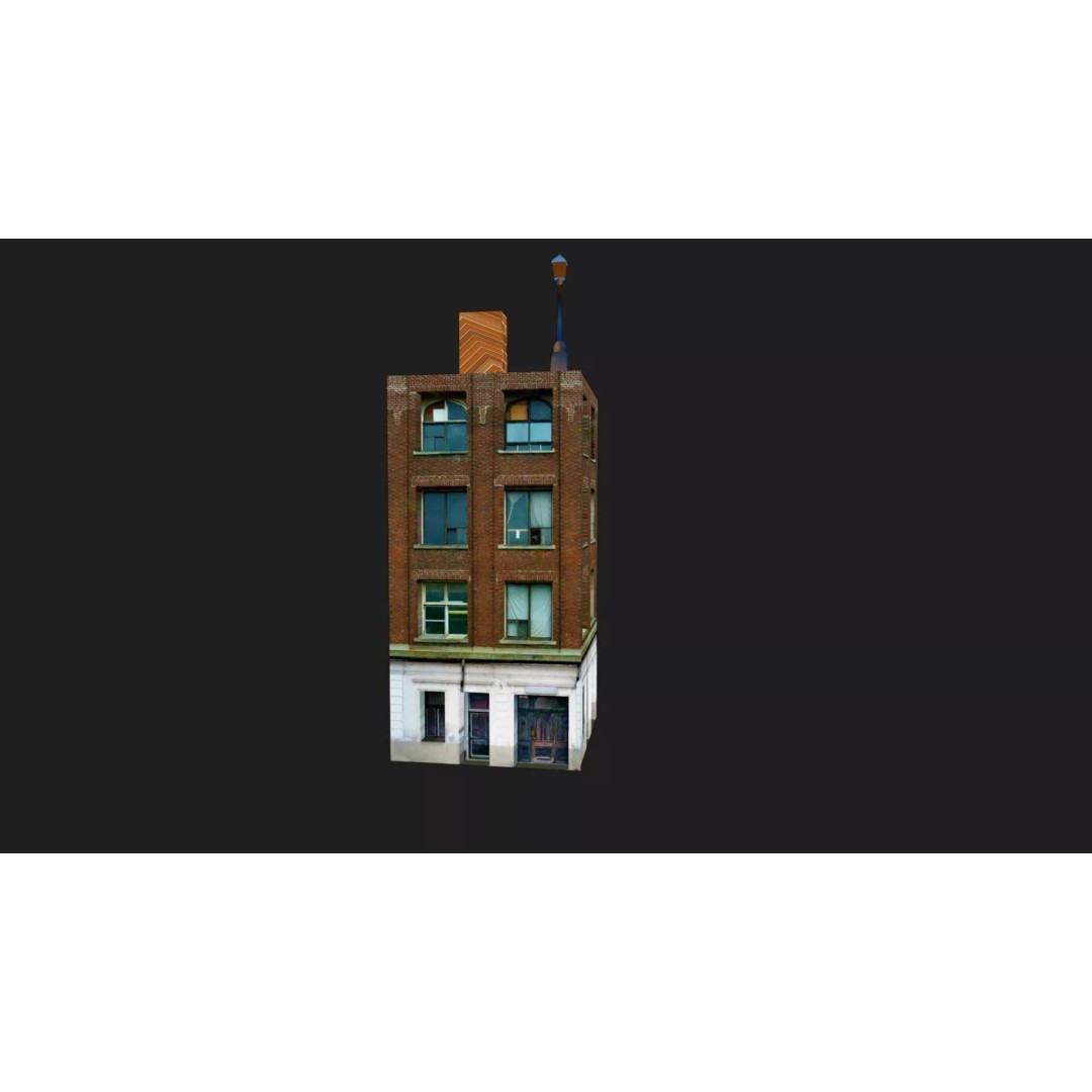 Old Brick City Building 3D Model – Low Poly Game Asset, FBX - View 21