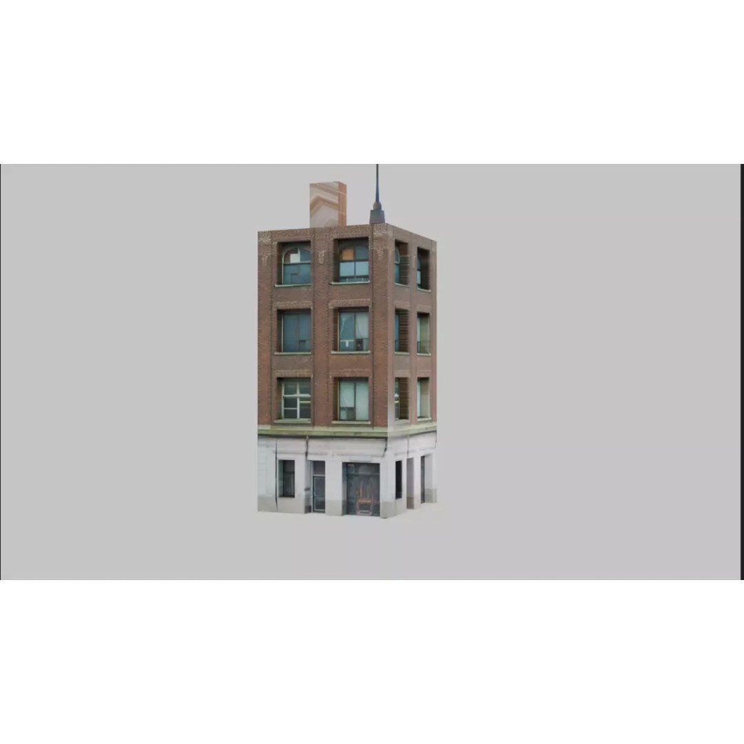 Old Brick City Building 3D Model – Low Poly Game Asset, FBX - View 3
