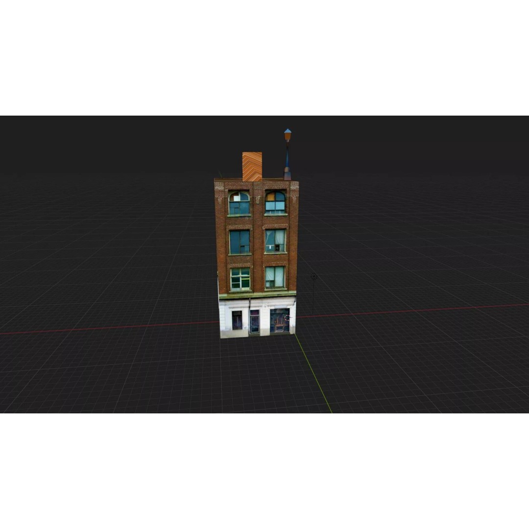 Old Brick City Building 3D Model – Low Poly Game Asset, FBX - View 32