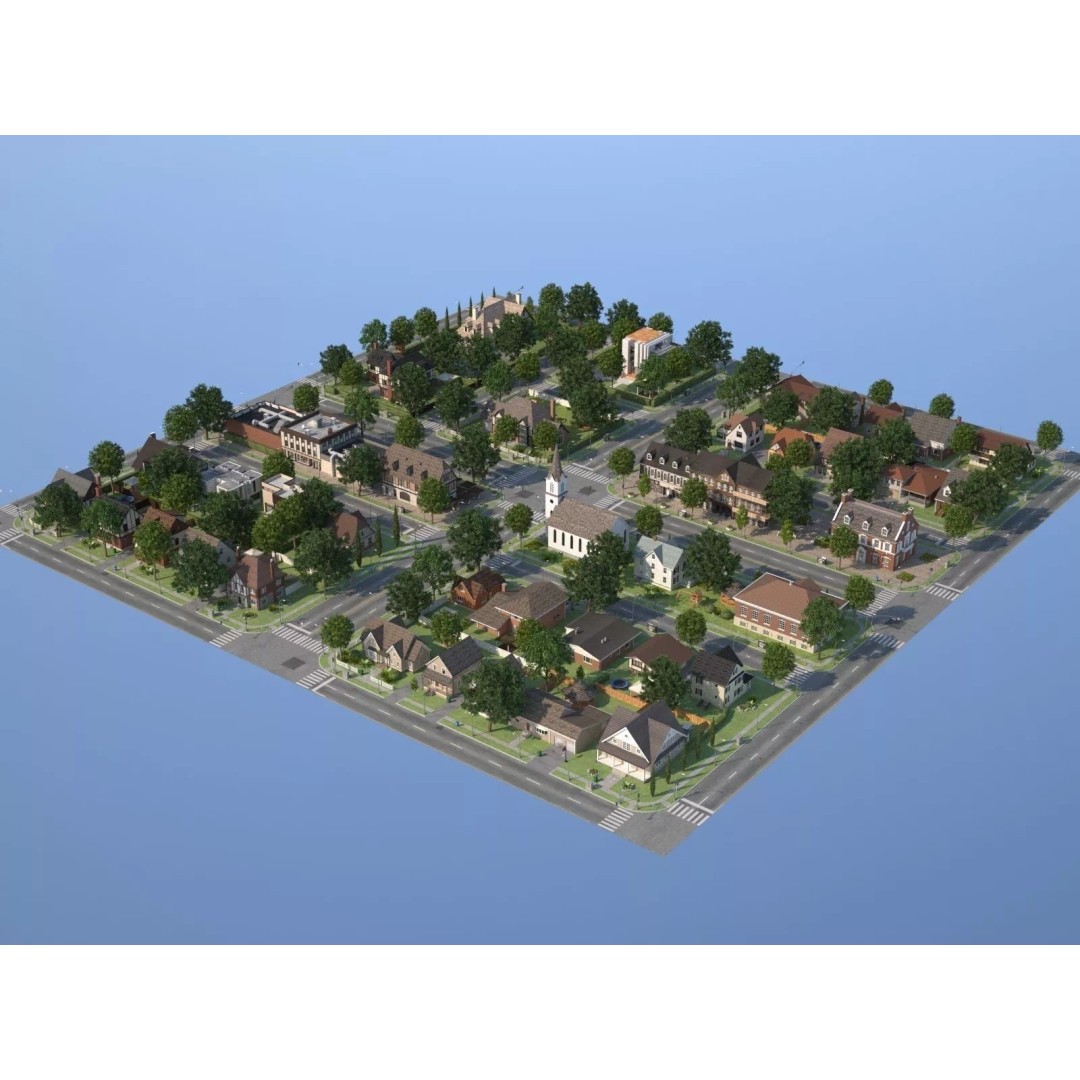 City Town KC10 3D Model – Low Poly Modular City Blocks, FBX - View 2