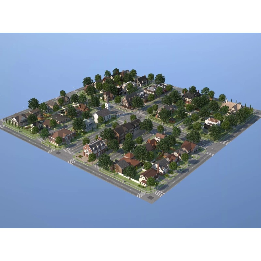 City Town KC10 3D Model – Low Poly Modular City Blocks, FBX - View 3